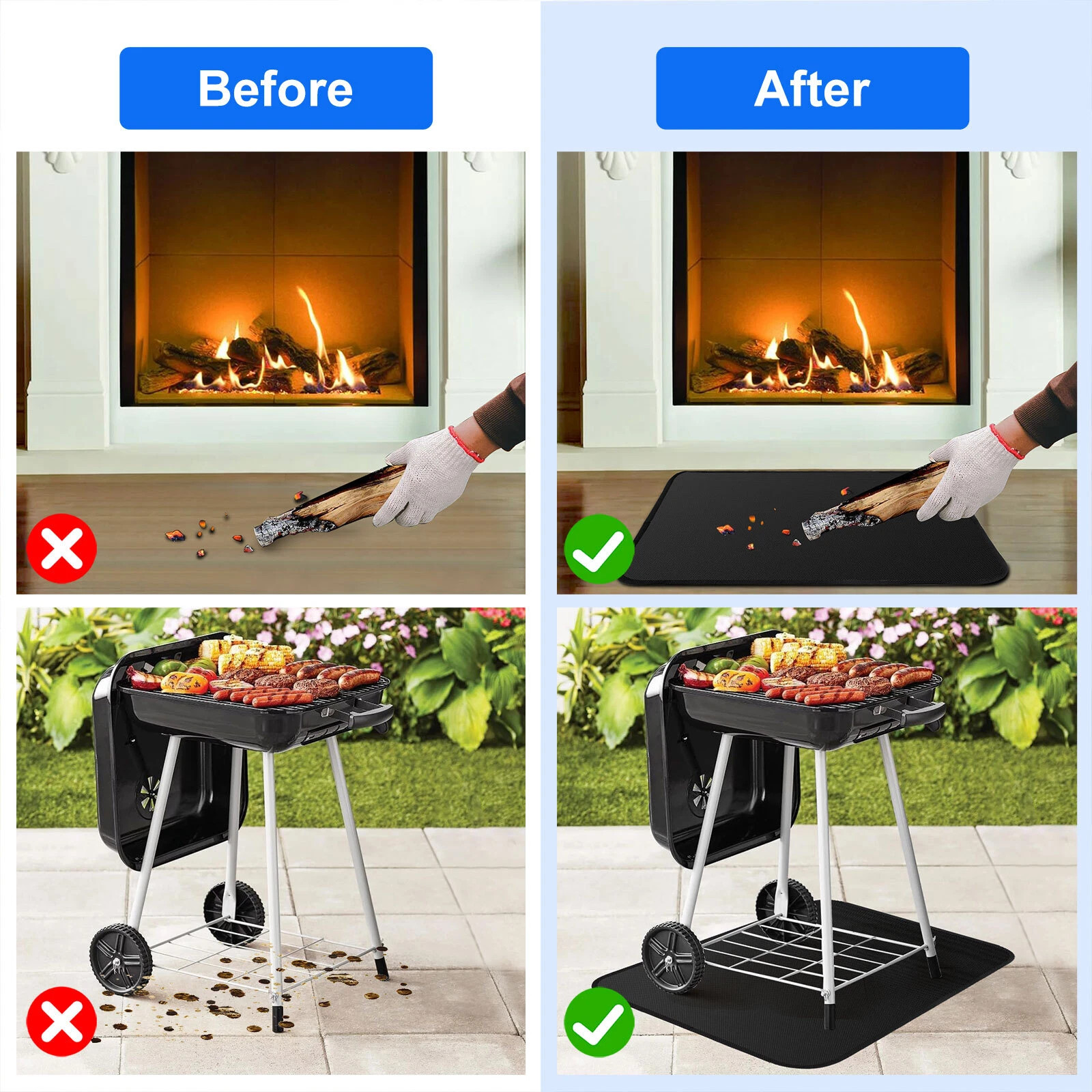 NEW Under Grill Mats for Outdoor Grill, Fireproof Reusable Grill Mat 48" x 30"