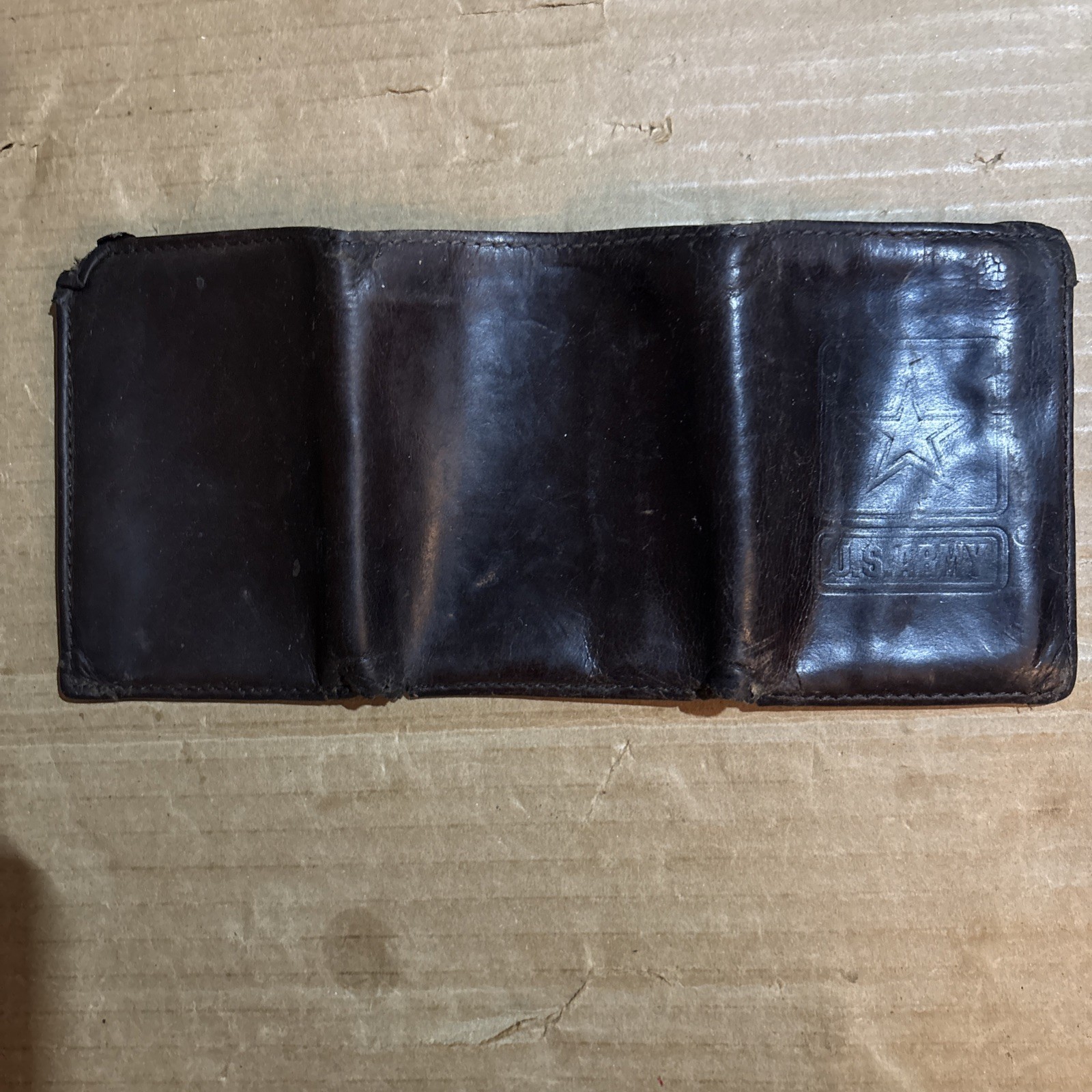 Brown U.S. Army Tri-Fold Leather Wallet US Army Logo Used