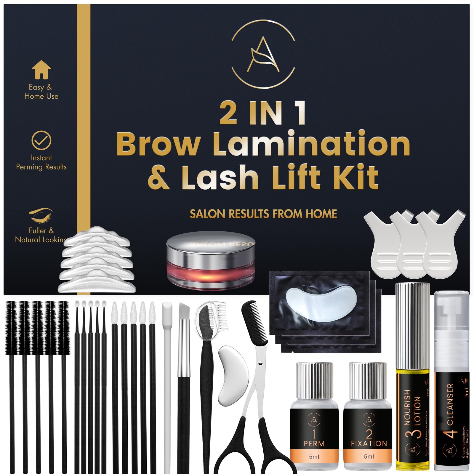 Lash Lift Kit & Eyebrow Lamination Kit, 2-in-1 Solution, At-Home Brow Laminat...