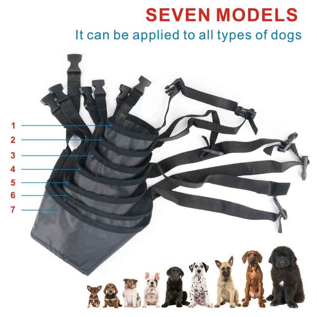 7PCS Adjustable Dog Muzzles - Anti-Biting Barking Muzzles for Small, Medium, ...