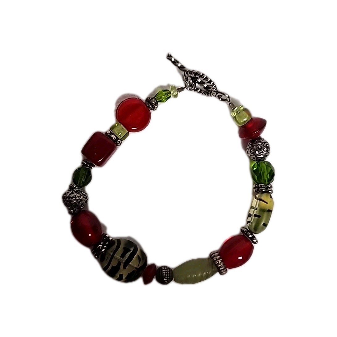 Silvertone Lampwork Urnanium Glass Bracelet