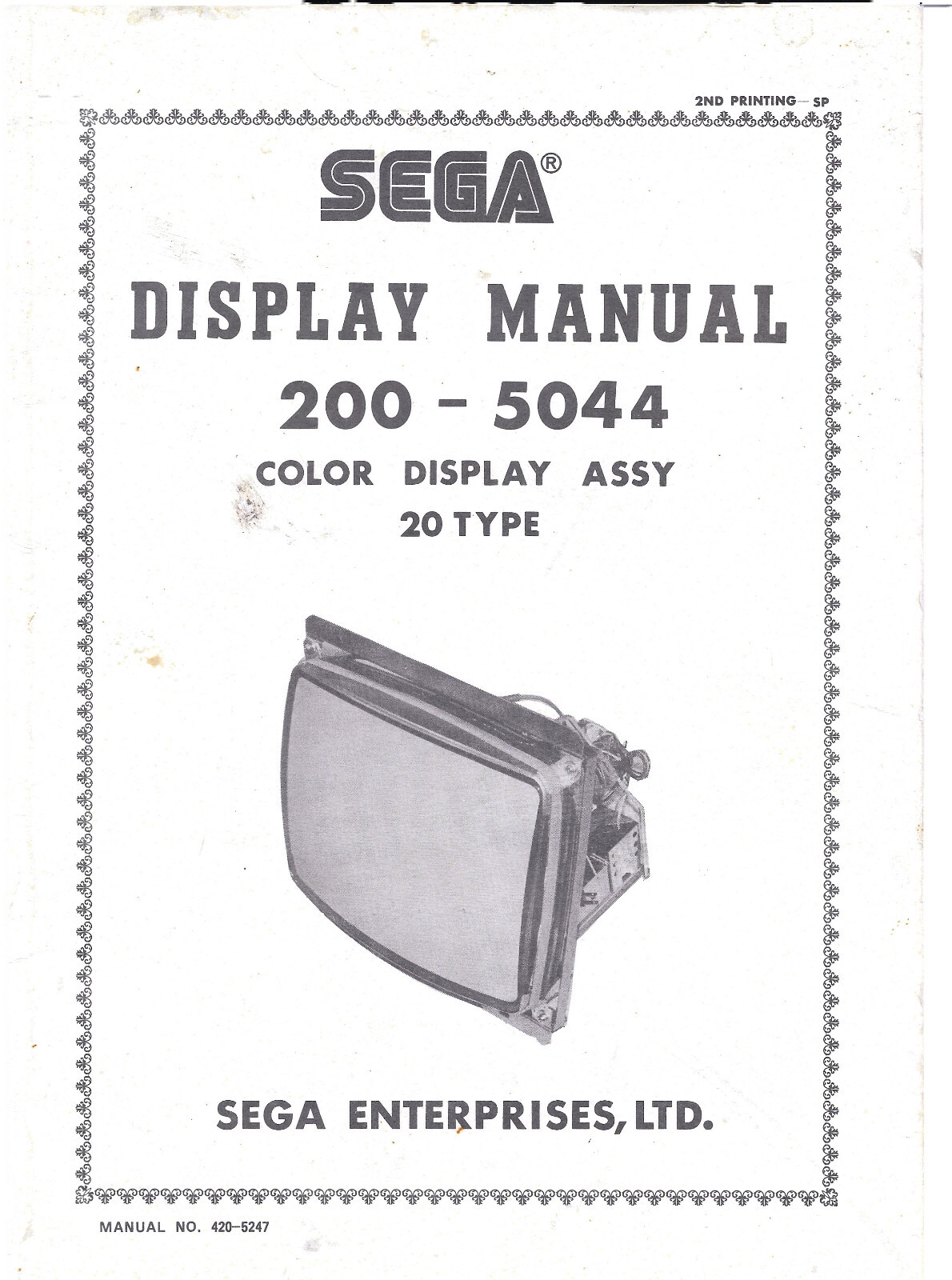 Sega display monitor manual arcade 20" Color display