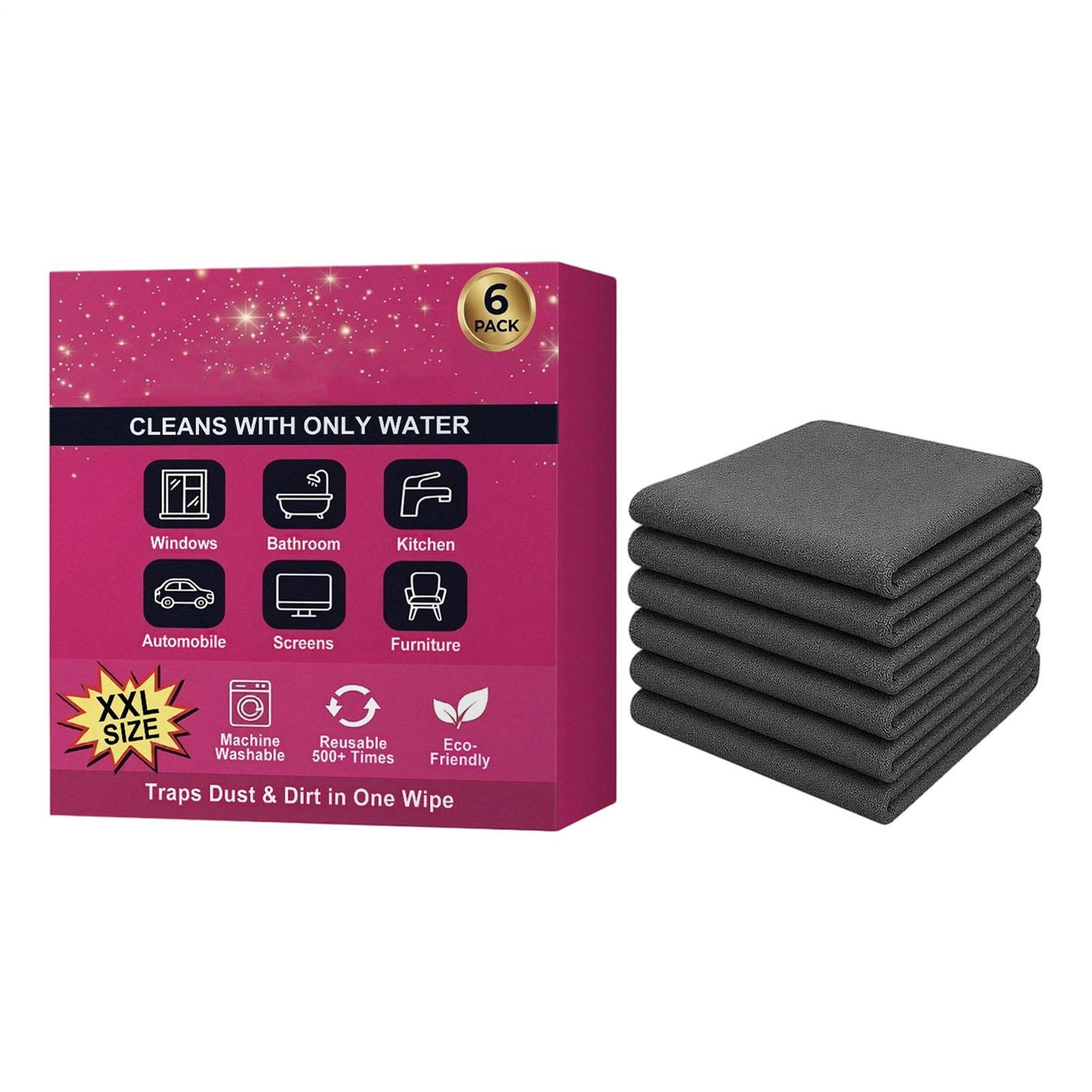 Genie Magic Cleaning Cloth 6-Pack,Microfiber Cleaning Cloths Reusable
