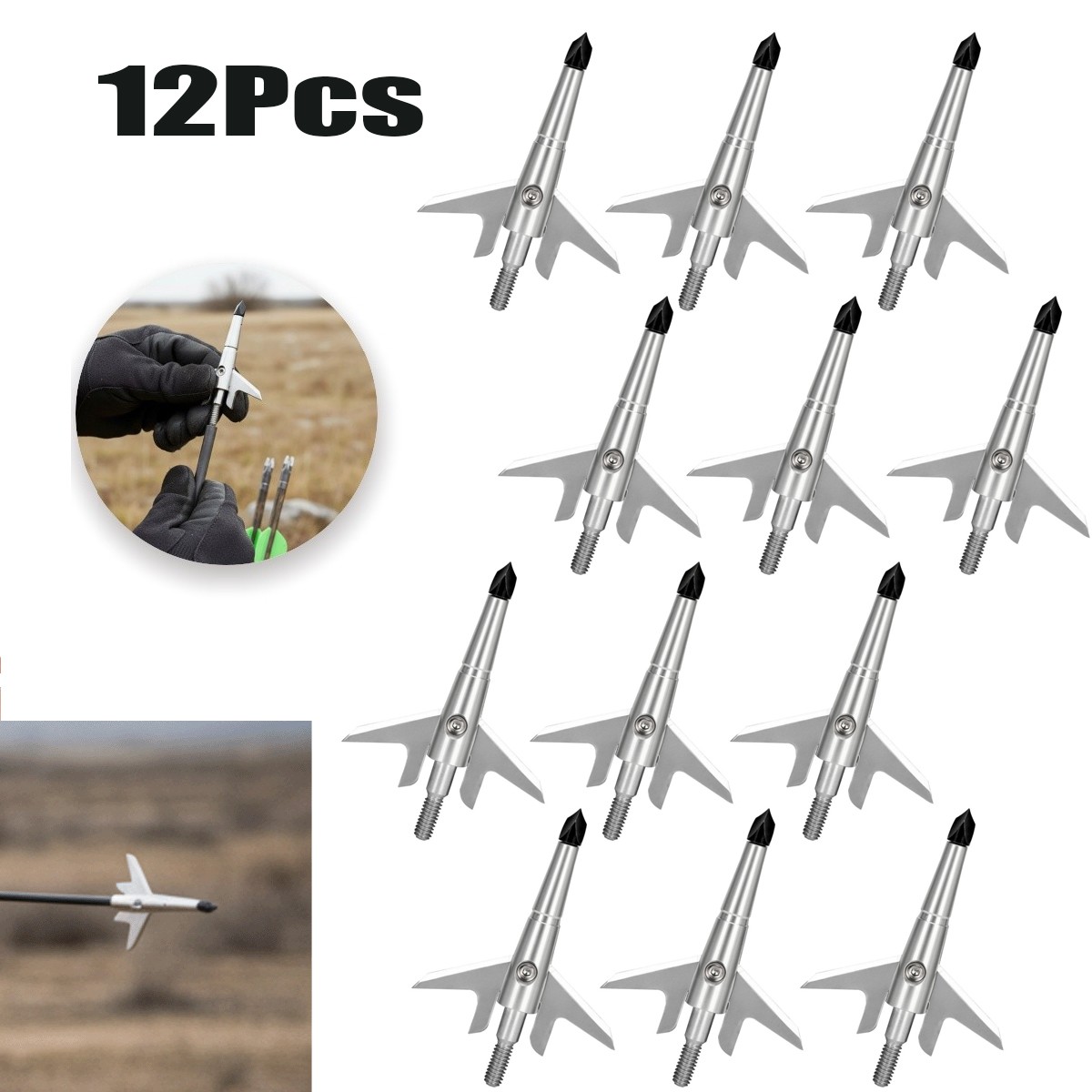 12Pcs 2 Blade Expandable Broad Arrowhead 100 Grain Arrowheads Archery F Hunting