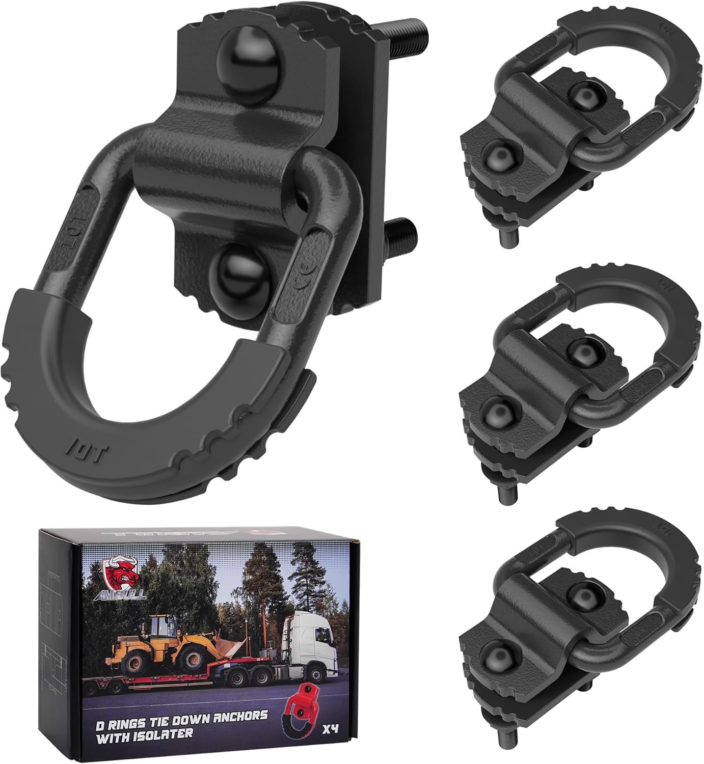 D-Ring Tie Down Anchors with Rubber Isolators, 4 Pack Heavy Duty 10 Ton Capacity