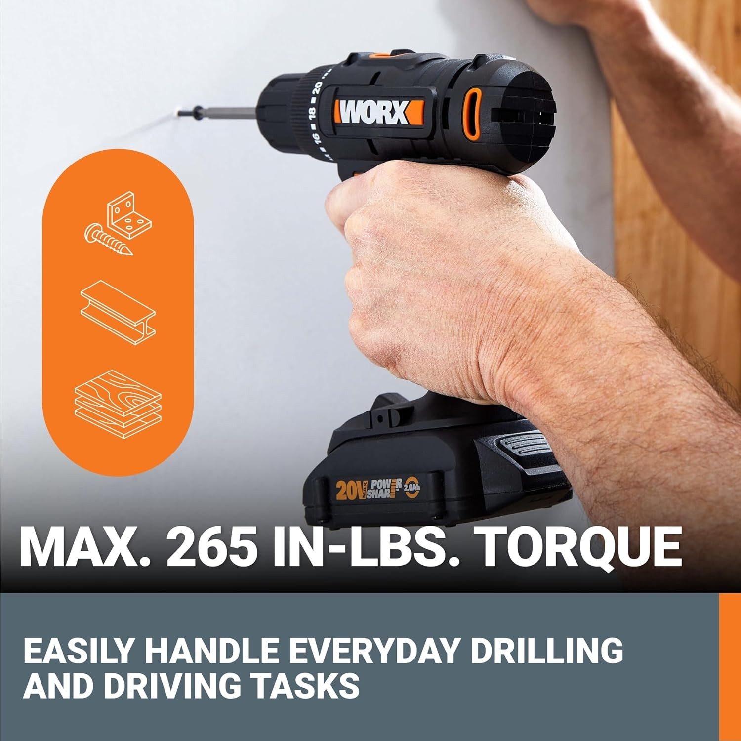 84pc 20V Cordless Drill Driver Variable 2-Speed, 265 In-Lbs Torque, Lightweight