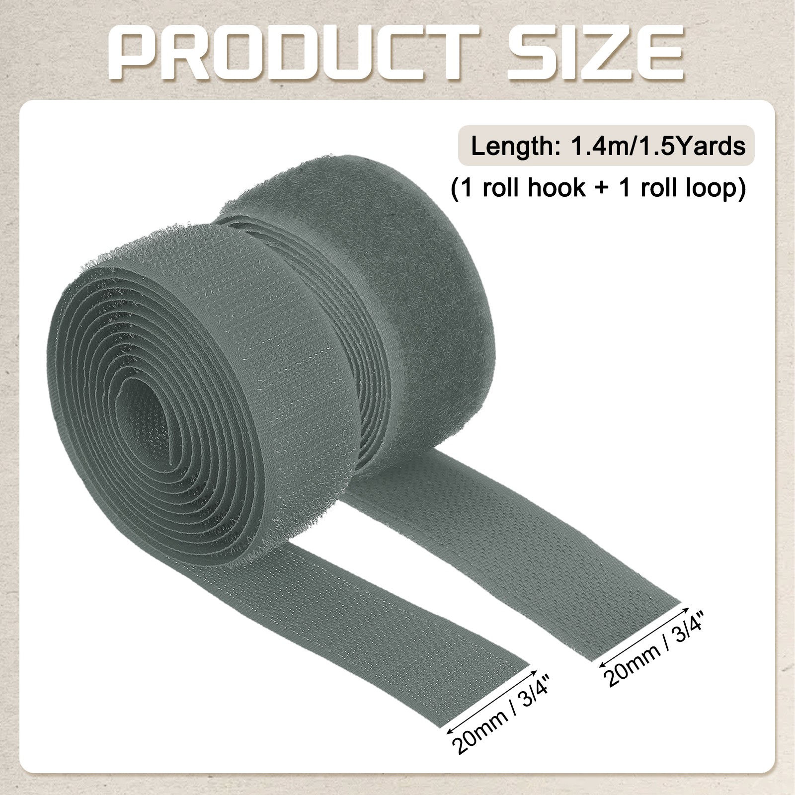 1.5 Yard 3/4 Inch(20mm) Width Sew on Hook and Loop Strips, Dark Gray