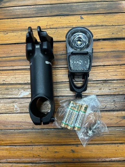 NOS NEW Xtracycle threadless stem with front H-Ike headlight 90mm 1 1/8" black
