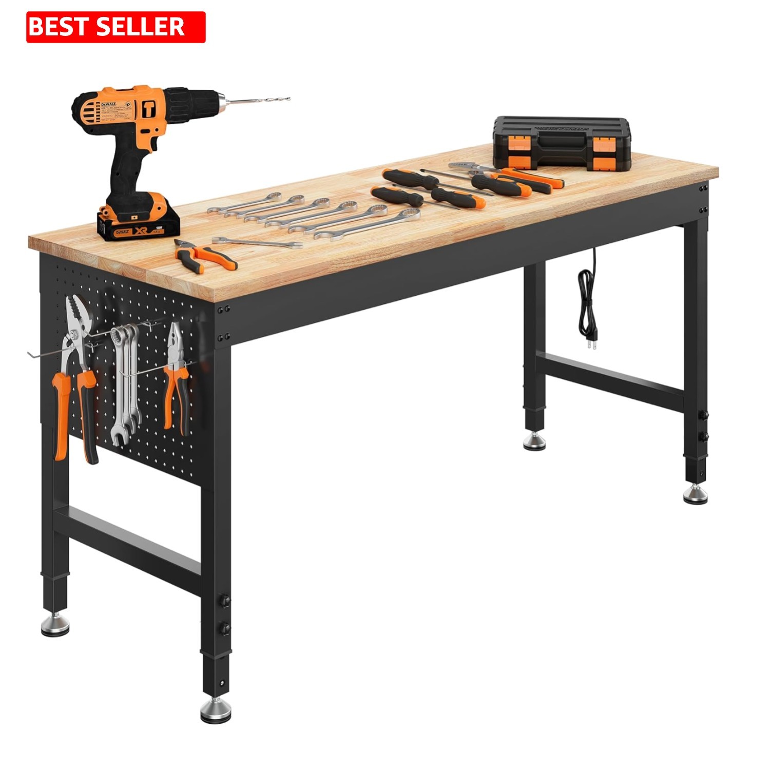 60" Adjustable Heavy Duty Workbench, 2000 LBS Load Capacity Rubber Wood Work