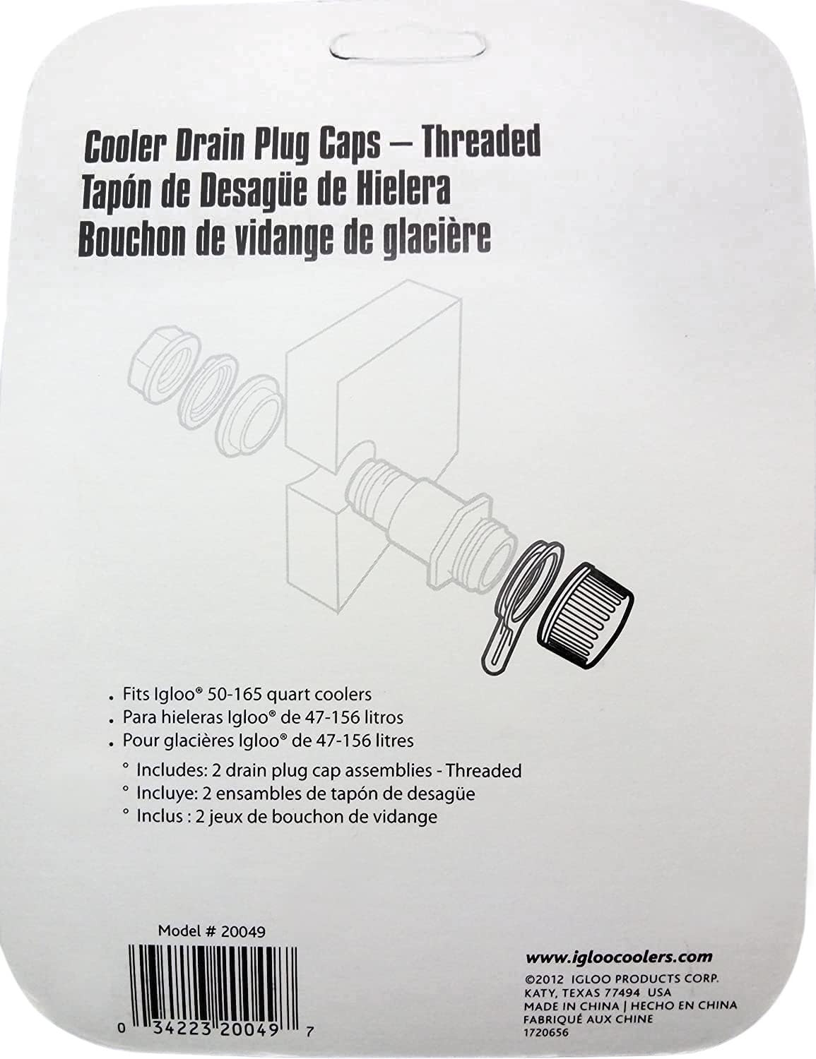 Cooler Threaded Drain Plug Caps with Plastic Tether 20049 White Small