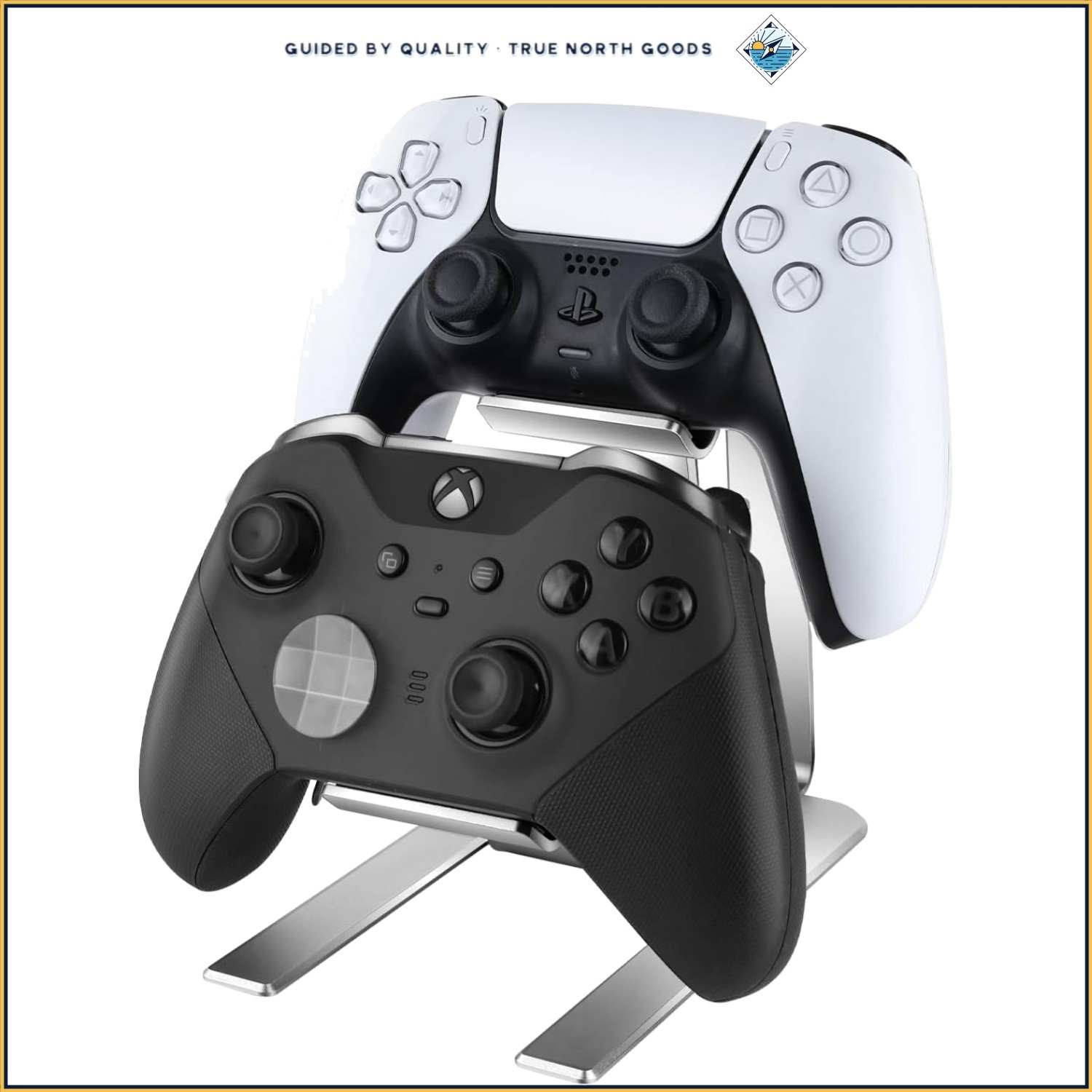 Compact Desktop Display Stand for Two Game Controllers, Space-Saving Design
