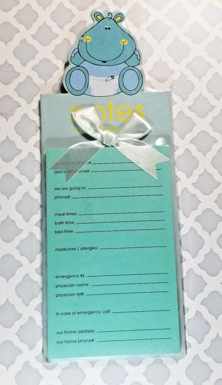 Babysitter Notepad Magnetic Important Information Center Hippo Unisex