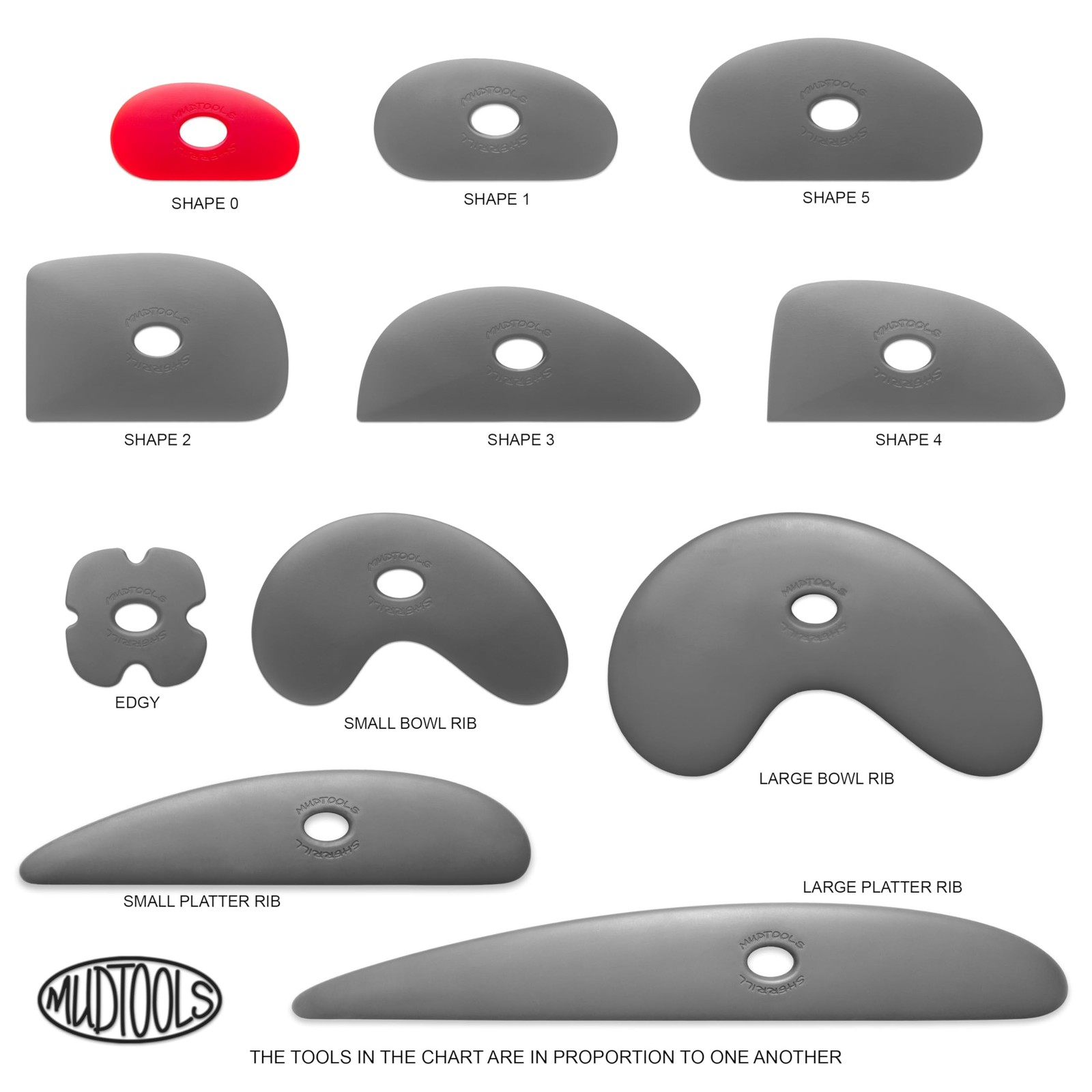 Mudtools Pottery Ribs – Shape 0 Polymer Rib (Red Very Soft), Small Kidney-