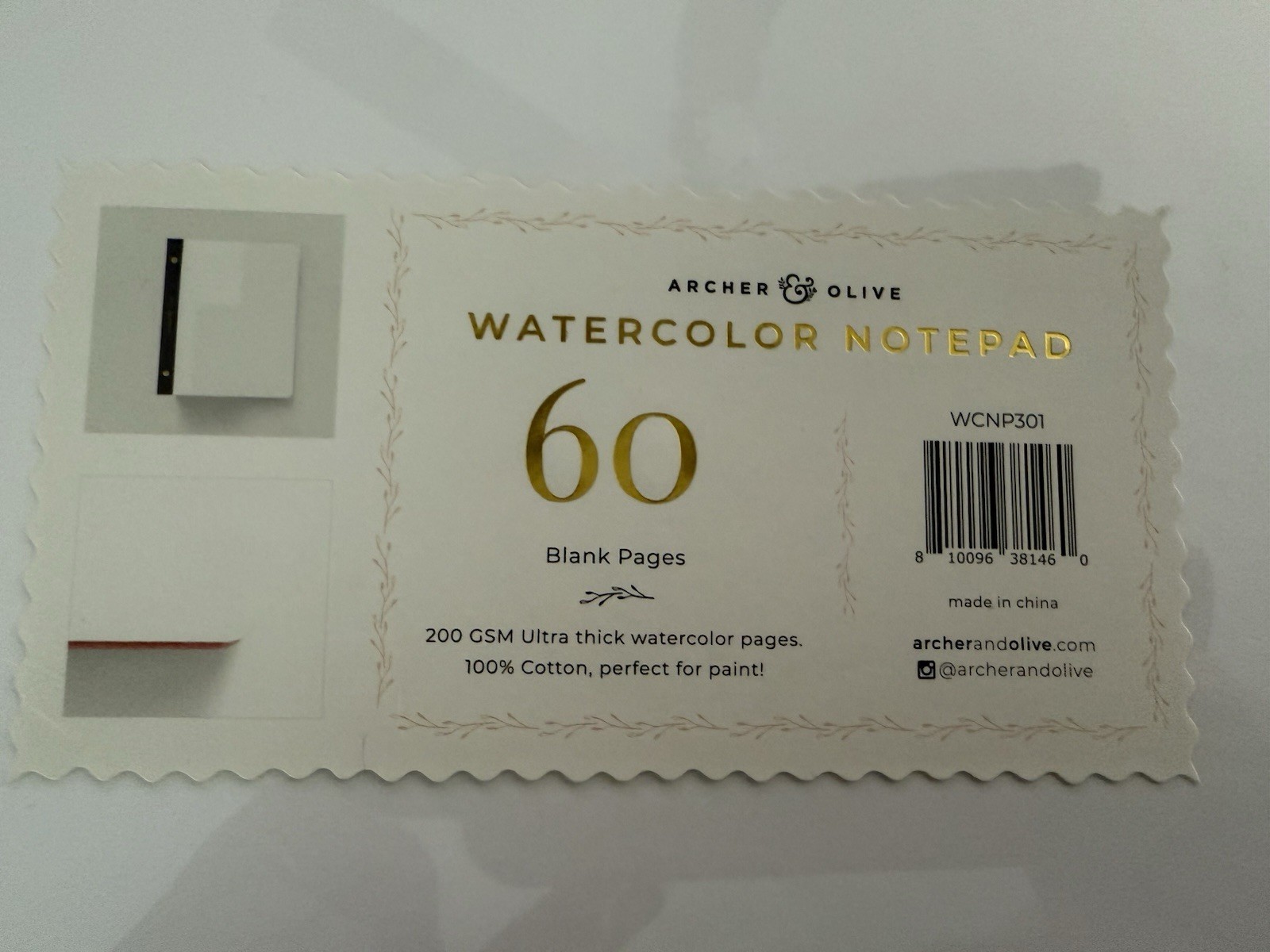 Archer & Olive Watercolor Notepad 100% Cotton 200 GSM 60 Pages/30 Sheets NIB!