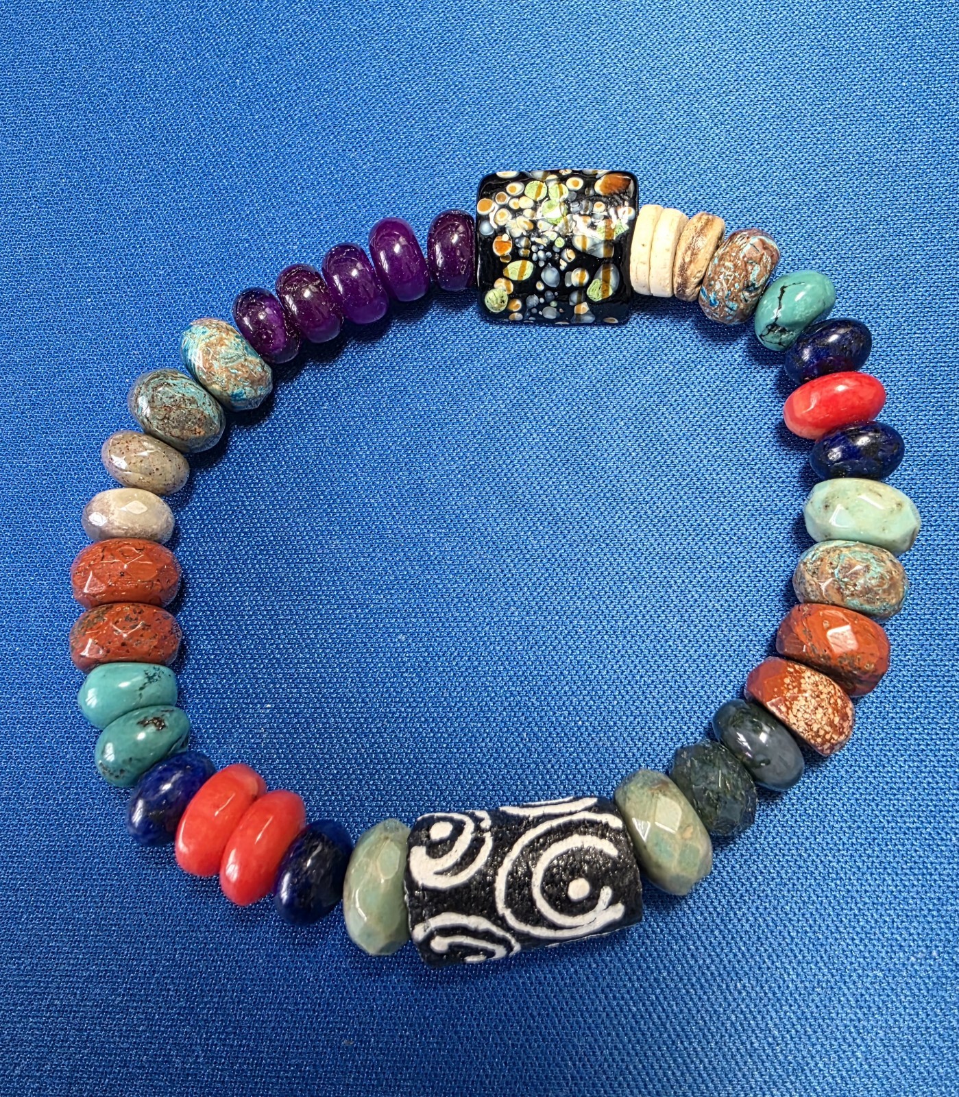 Sundance Southwest Style Bohemian Multi-Gemstone Stretch Bracelet - NEW