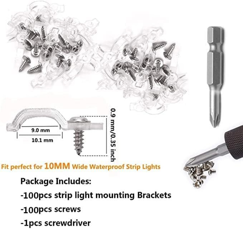 100 Pack Strip Light Mounting Bracket,Transparent Fixing Clips for 10Mm Wide IP6
