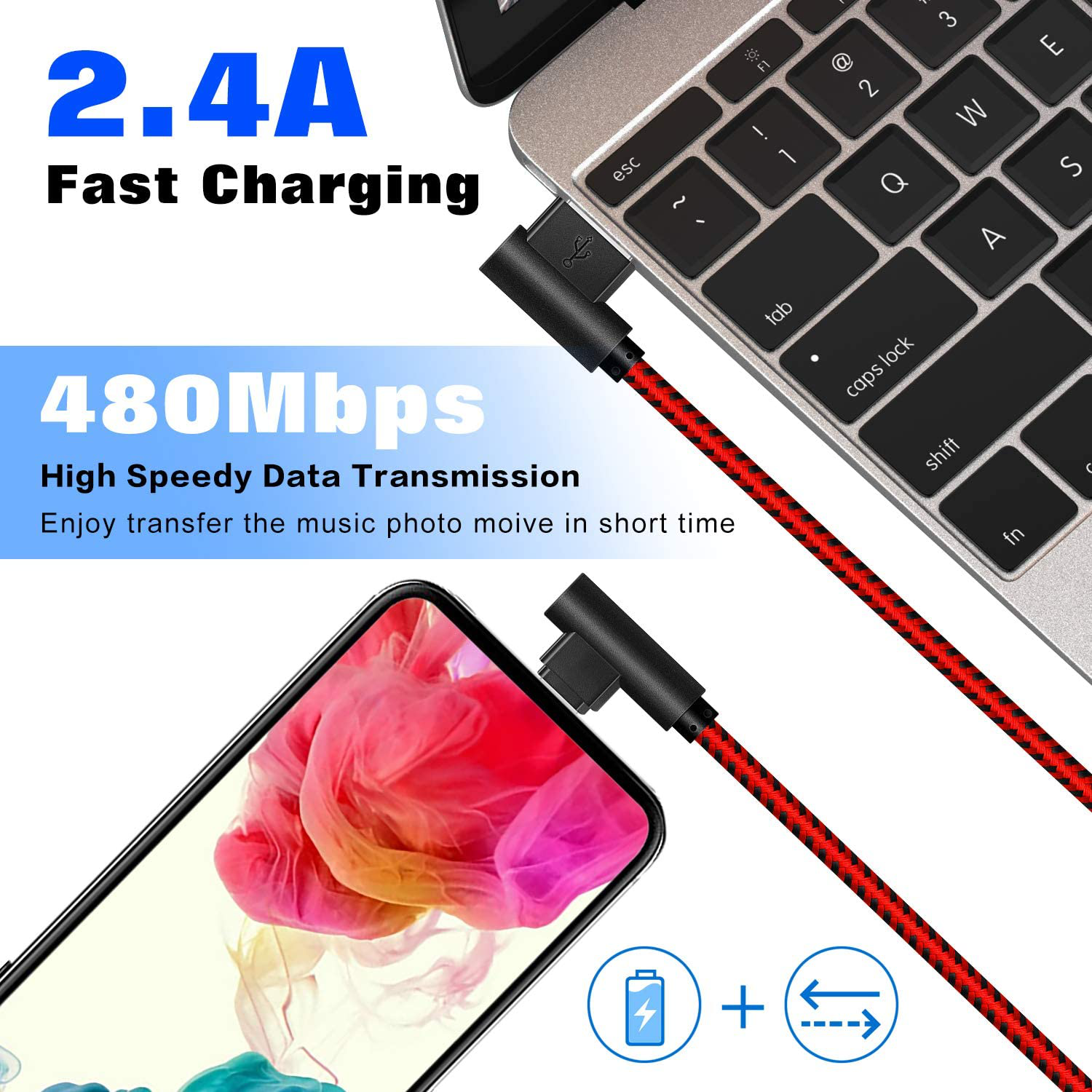 3-Pack 10FT 90 Degree IPhone Cable Fast Charger Cord Right Angle Nylon Braided