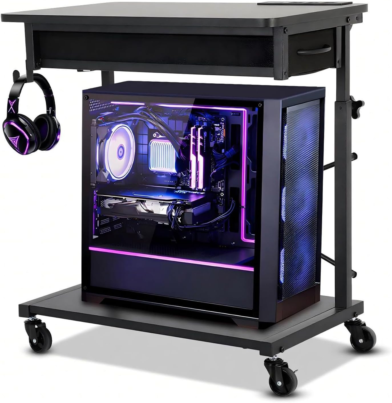 2-Tier Computer Tower Stand - Computer Tower Floor Stand，Pc Tower Stand with Pow