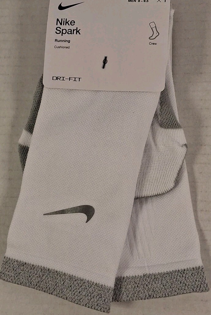Nike Spark Cushioned Crew Running Socks M(8-9.5) W(9.5-11), White w/Reflective