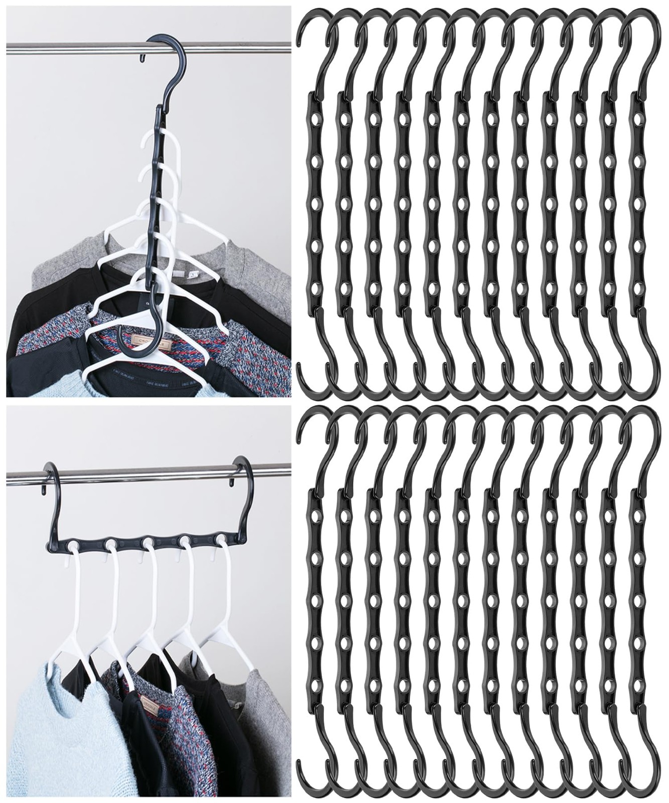 Mr. Pen- Space Saving Hangers for Clothes, 24 pcs, 5 Slots, 24 Black