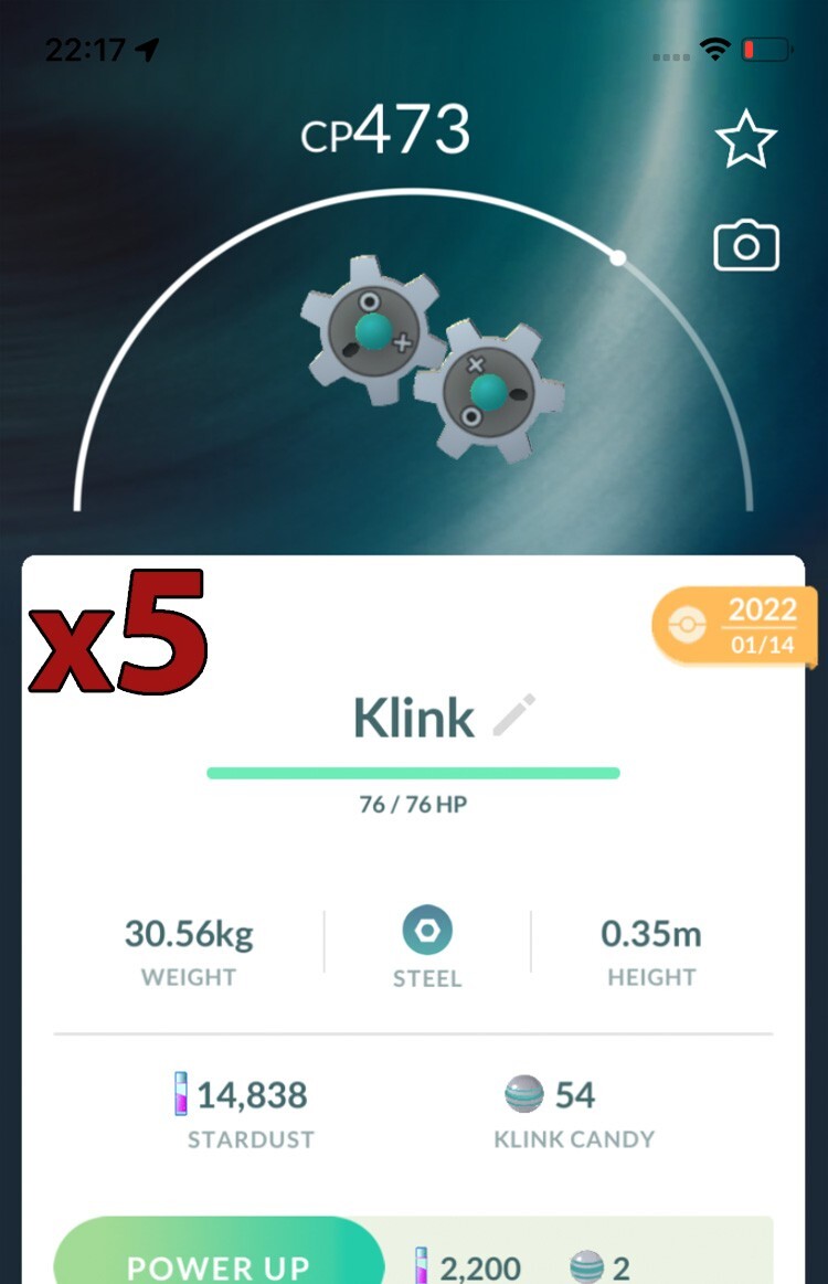 5x Klink Pokemon Bundle !! Good Chance of Lucky and Good IVs !! Go