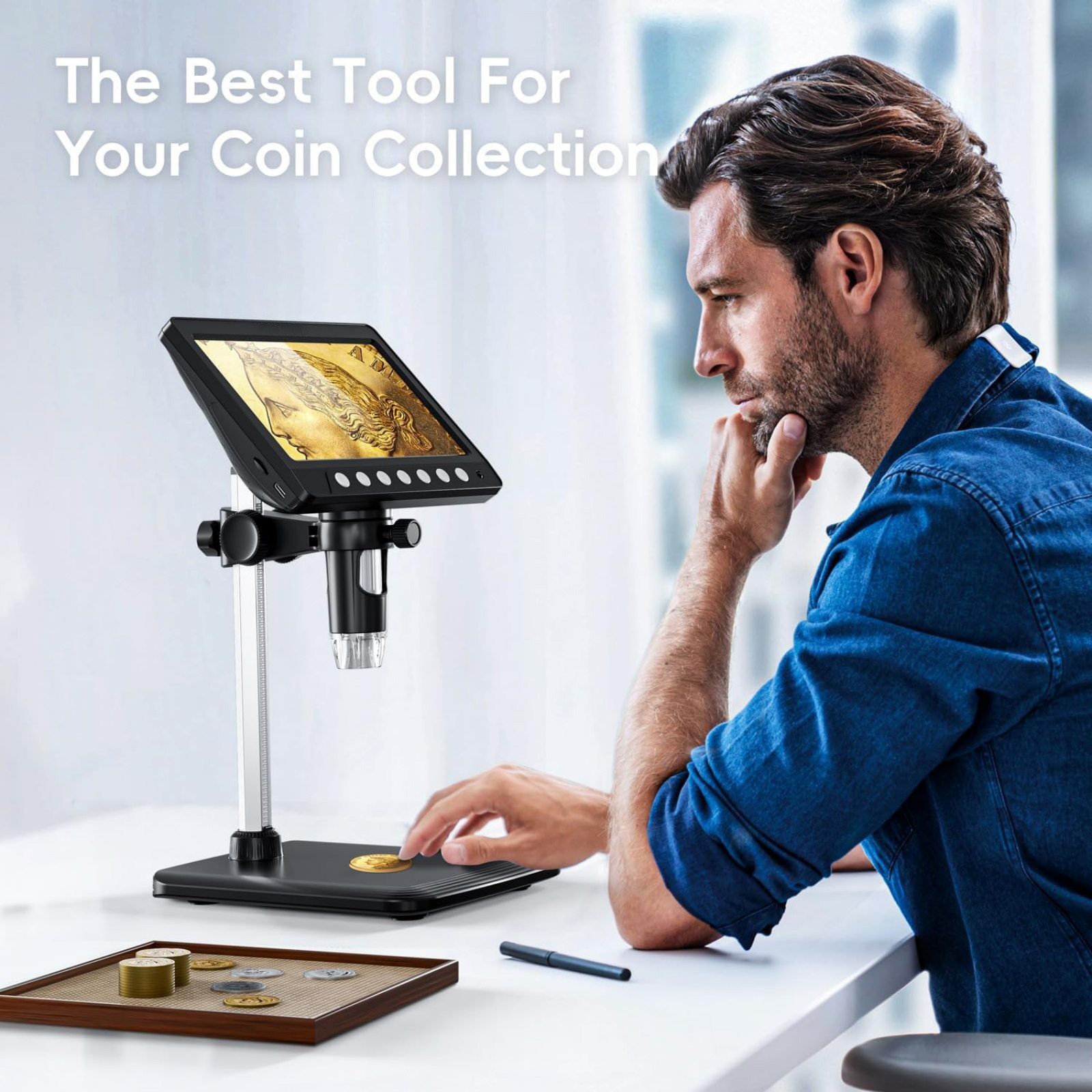 7 "IPS Screen Digital Microscope 1200X 1080P Video Focusing Microscope Tool