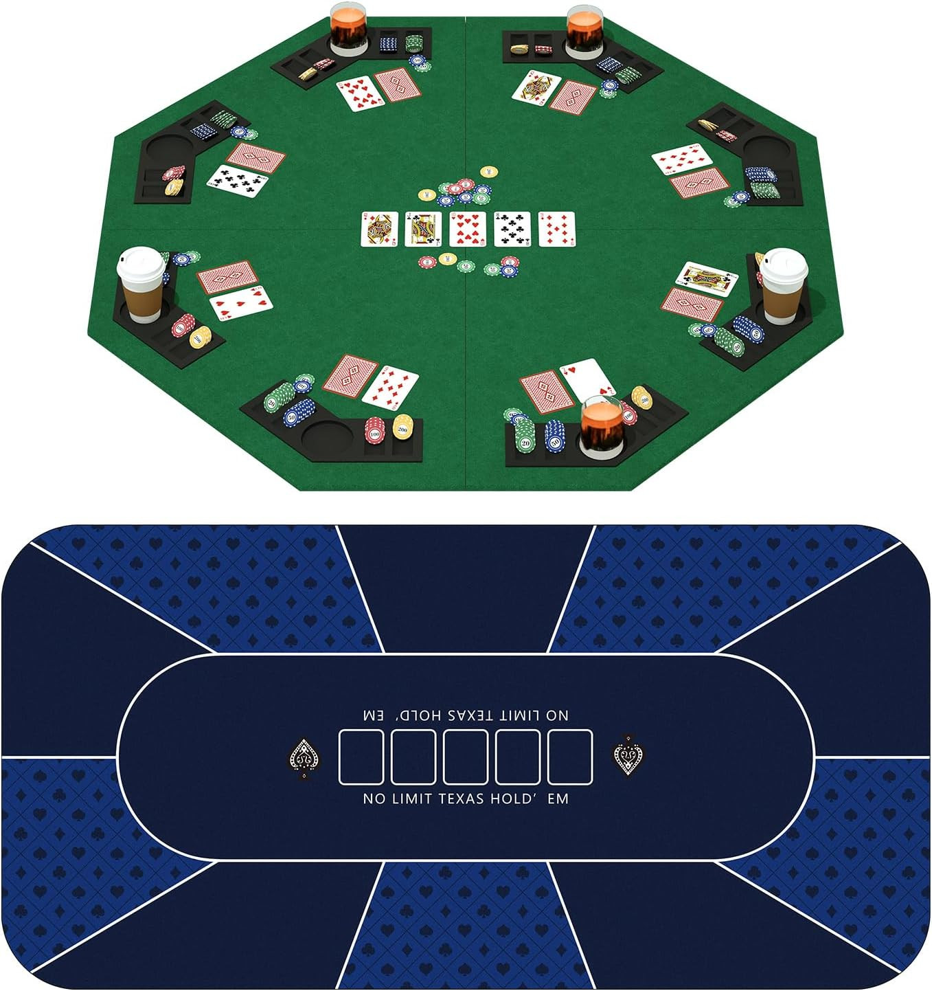 70 X 35 Inch Poker Mat Blue + 48 Inch Wooden Poker Table Top Felt