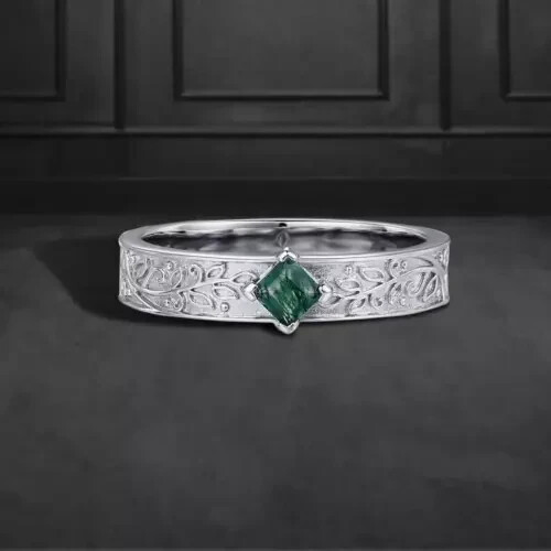Green Moss Agate Engagement Ring, 925 Sterling Silver Handmade Gemstone Jewelry