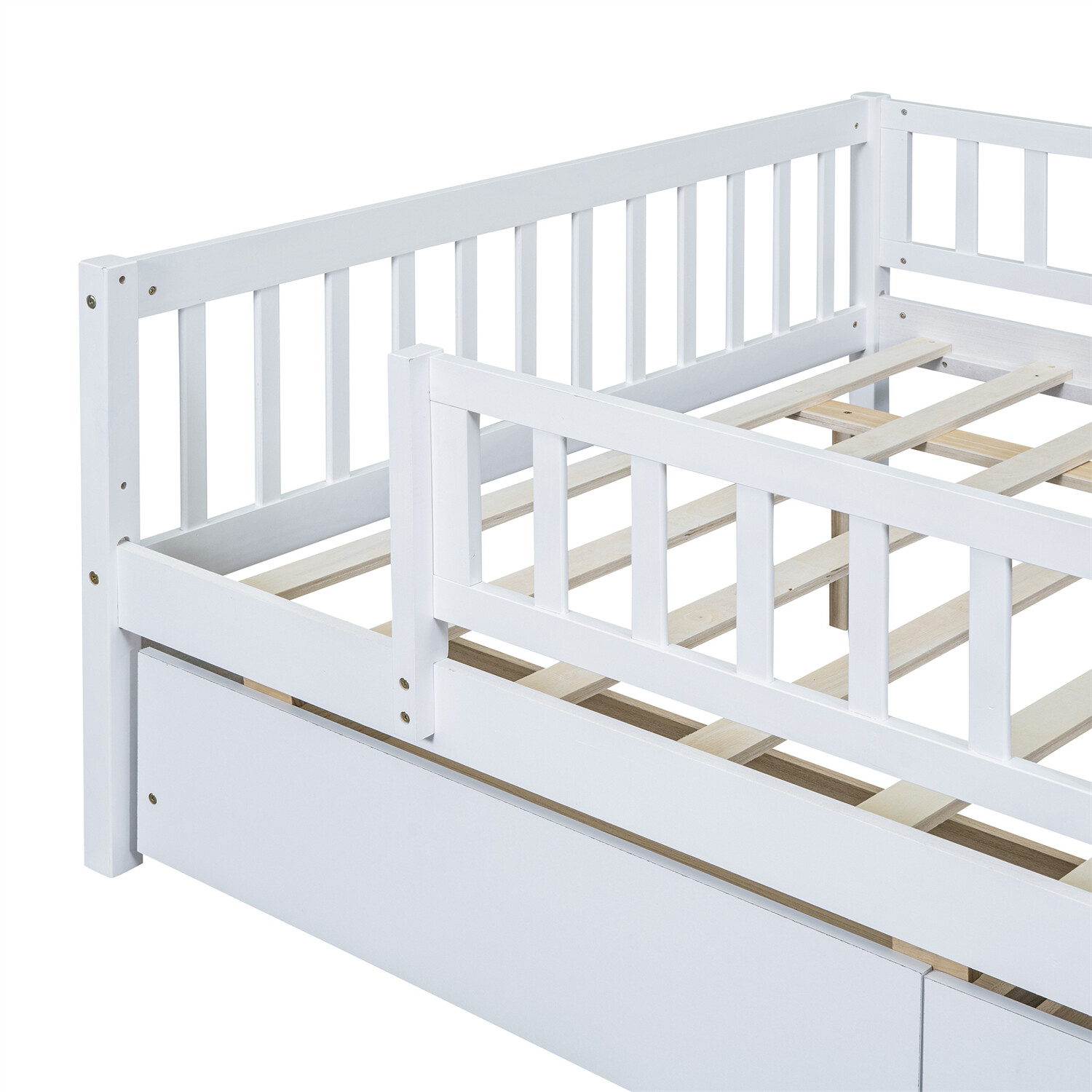 Full Size Daybed Wood Bed Frame Sofa Bed w/ 2 Drawers White/Gray/Natural/Walnut