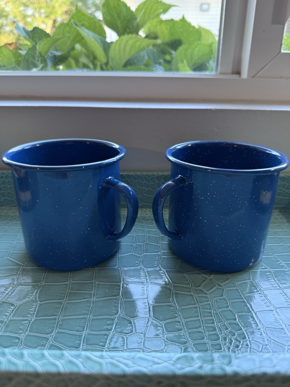 Blue/White Speckled Enamelware Cups/Mugs-Set Of 2