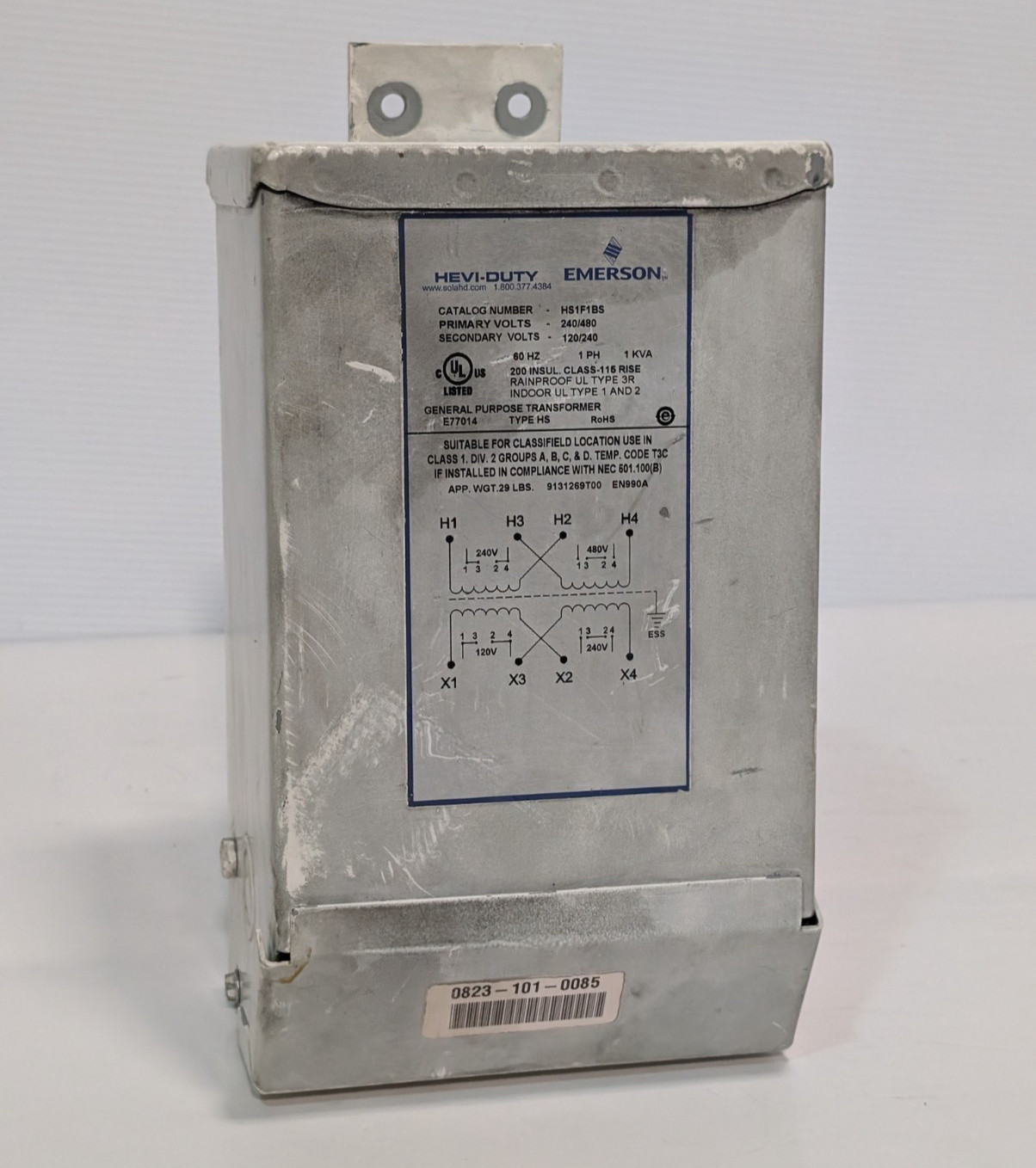Emerson HS1F1BS Hevi-Duty Industrial Transformer 240/480 to 120/240 VAC, 1 Phase