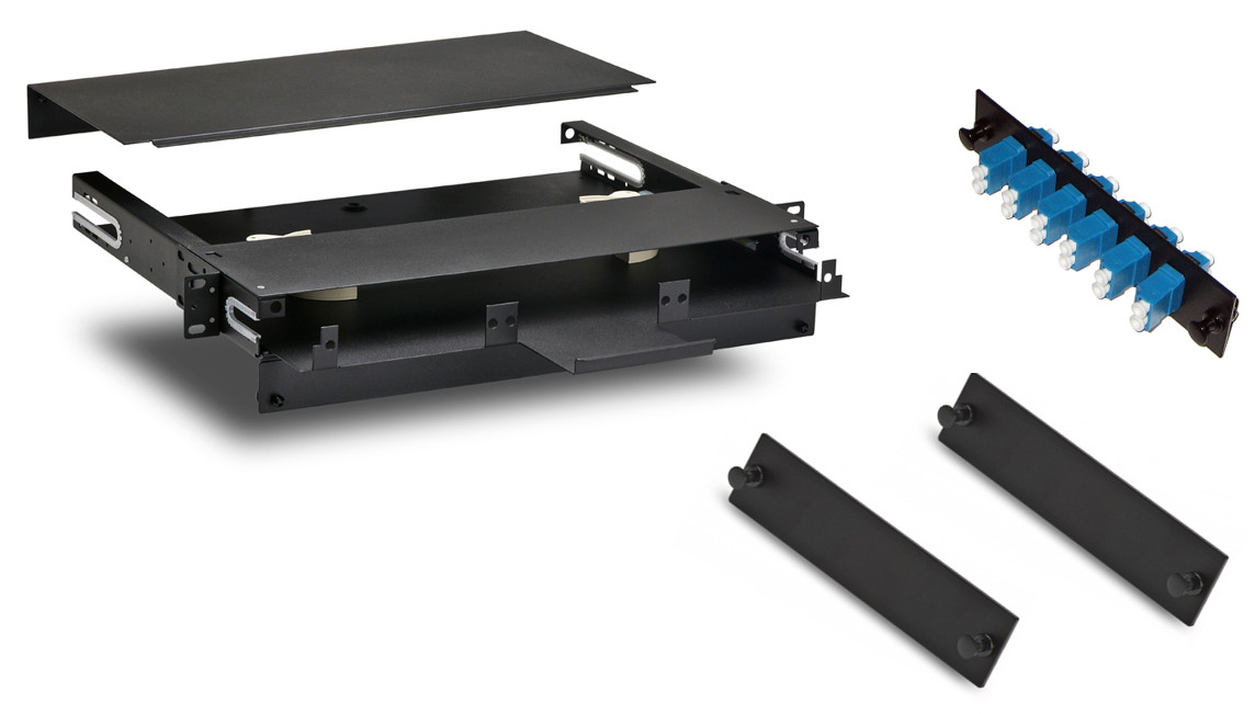 Fiber Optic Rack Mount 1RU LCUPC 12 Port SMF FDP - Fiber Optic Panel Rack Mount