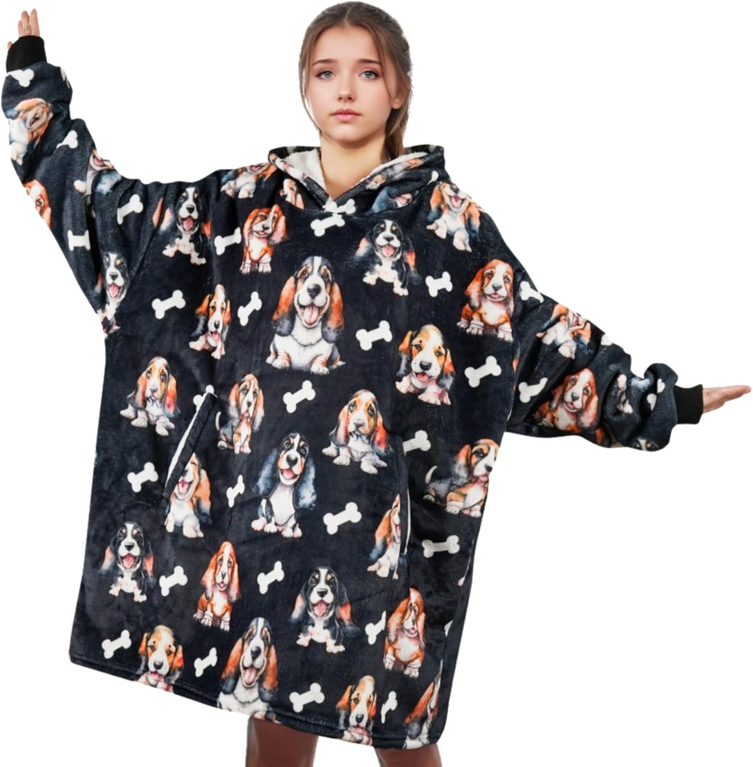 Basset Hound Gifts for Women, Wearable Flannel Blanket Hoodies, Super Soft...