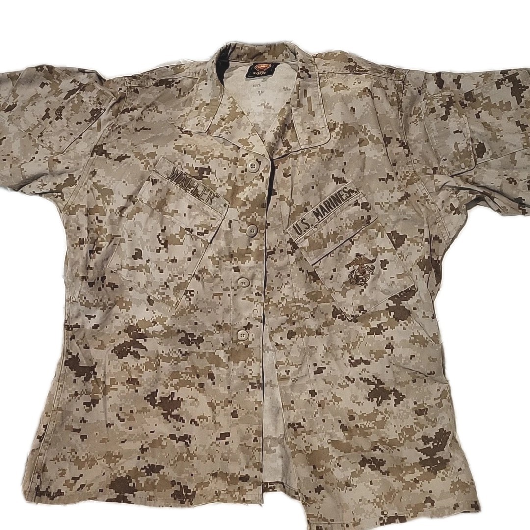 Real Camouflage US Marines Men Lg Long Digital Waller Canvas Desert Shirt skater