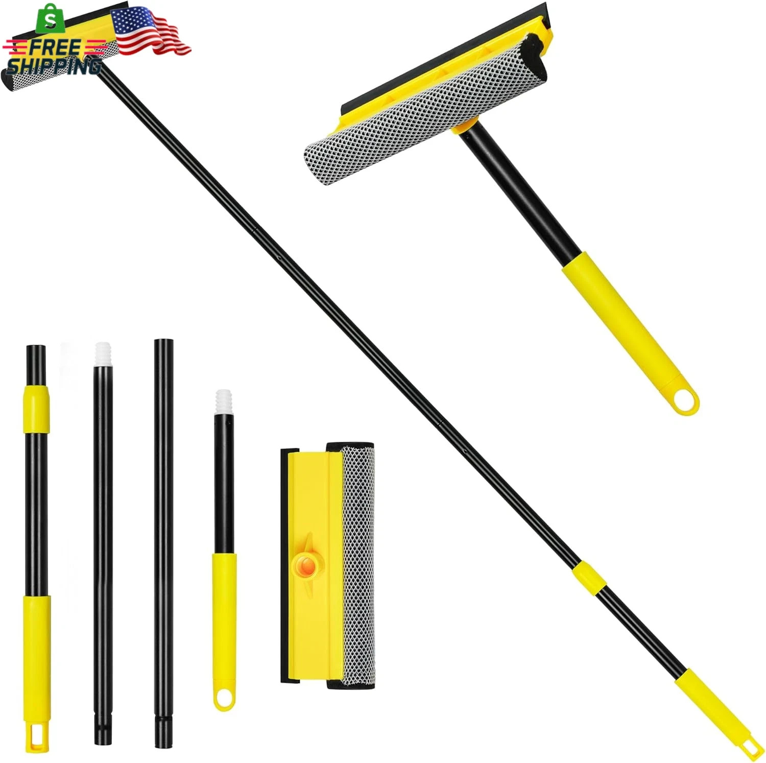 NEWE Window Squeegee with Extension Pole, 54.5 Inches Car Windshield Washer Kit