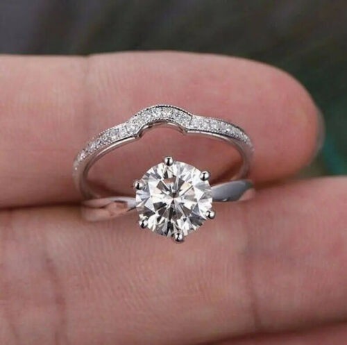 Lab-Created 1.90 Ct Round Cut Diamond Engagement Ring Set 925 Sterling Silver
