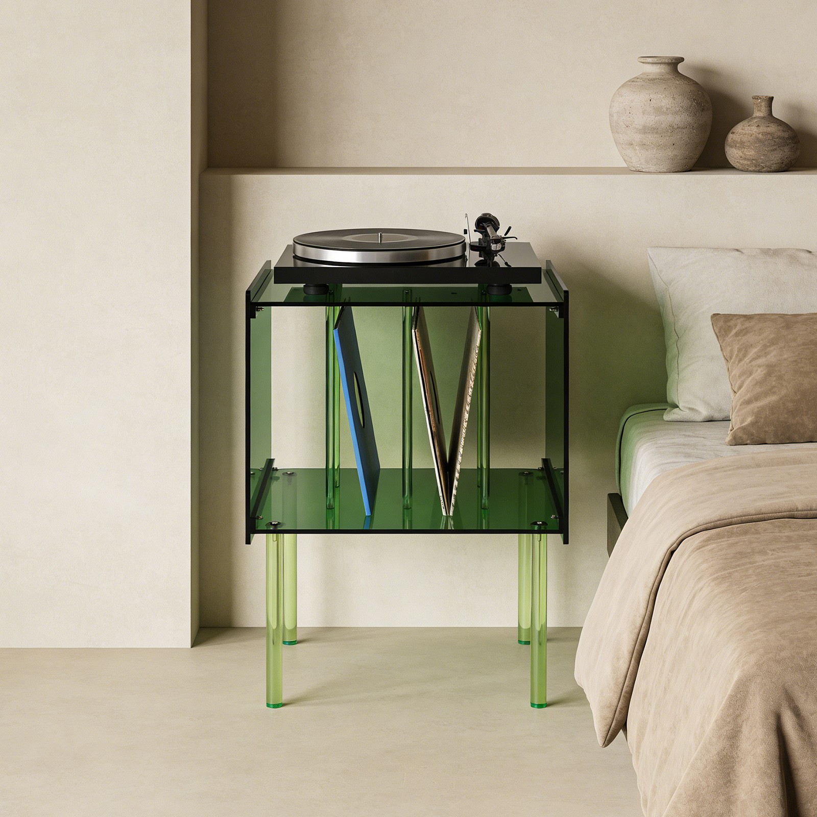 Record Player Stand with Storage Acrylic Side Table Acrylic Record Player Stand