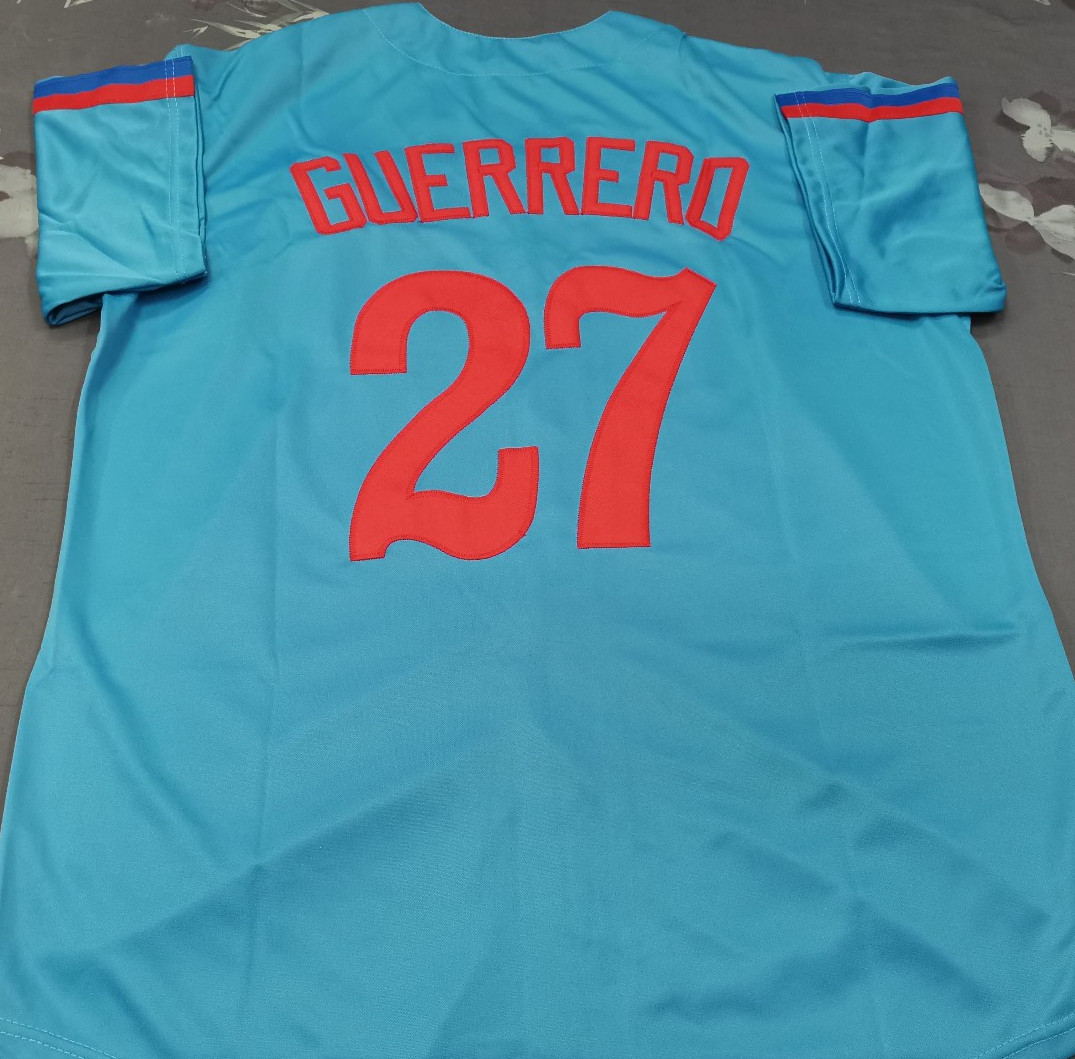 Vladimir Guerrero #27 Throwback Powder Blue Sewn Stitched Jersey.