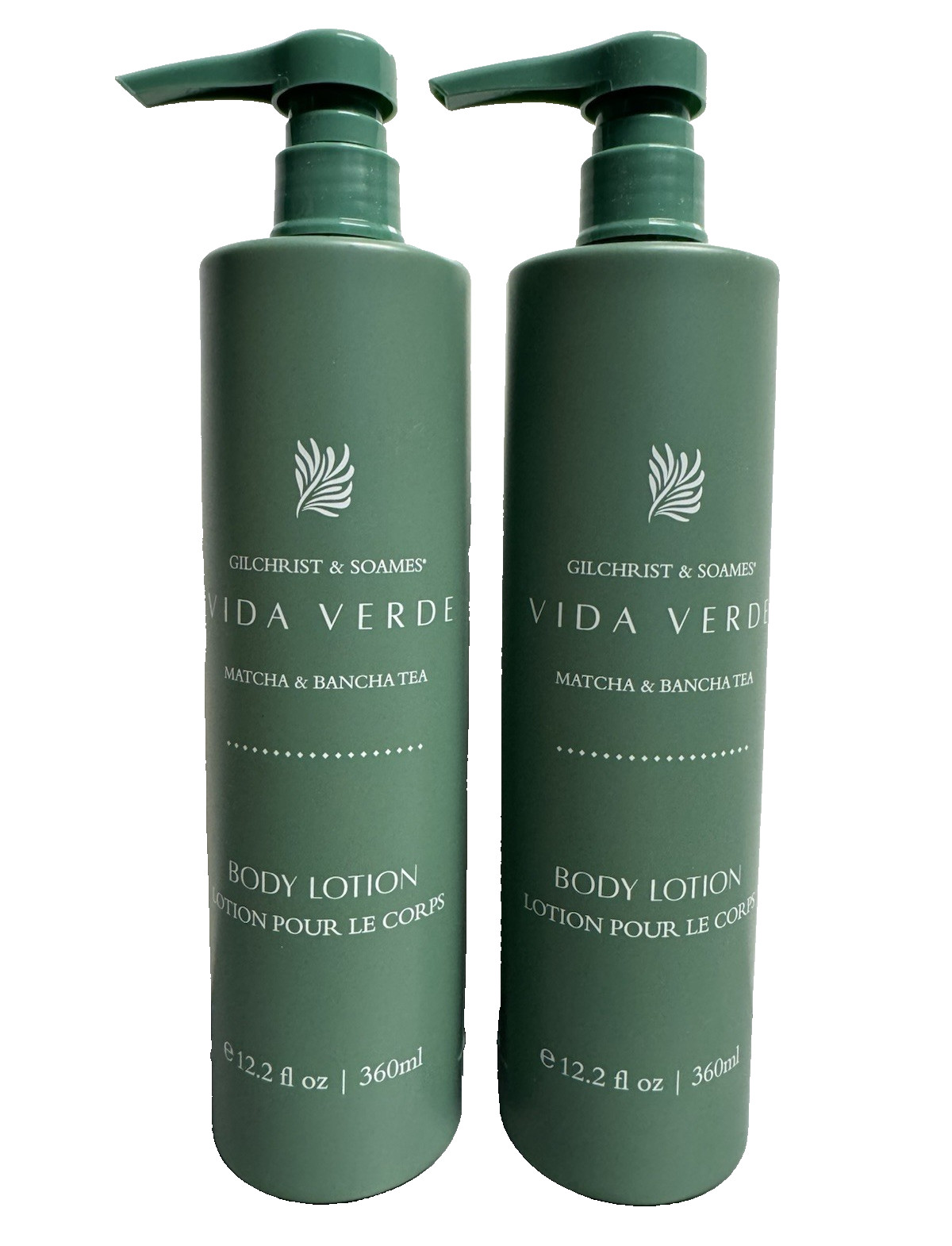 2 PACK Vida Verde Matcha & Bancha Tea Hand Body Lotion Set 12.2oz