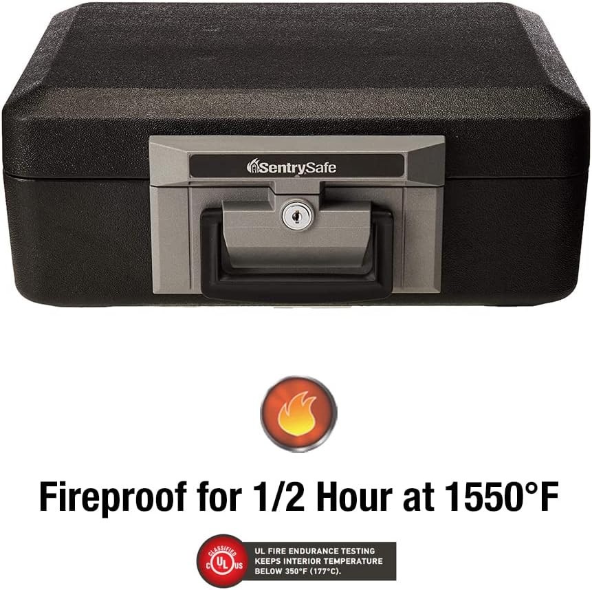 Durable Fireproof Safe Box with Key Lock, Secure Documents & Jewelry