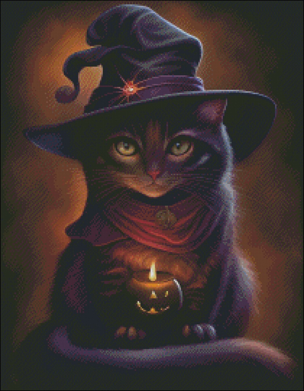 Witch Kitty - DIY Chart Counted Cross Stitch Patterns Needlework DMC Color 14 ct