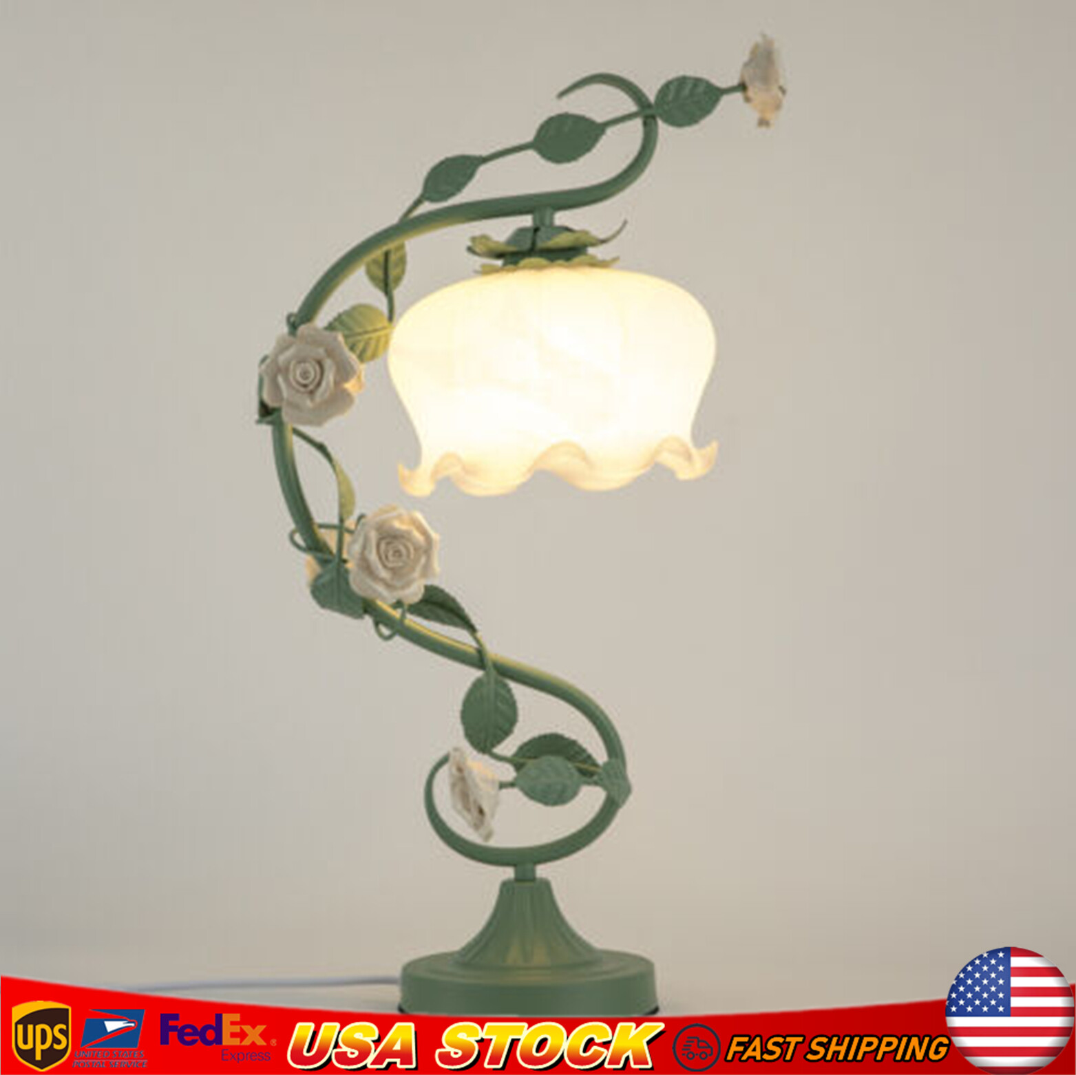 Flower Petal Table Lamp Bedroom Bedside Flower Night Light Glass Lampshade Green