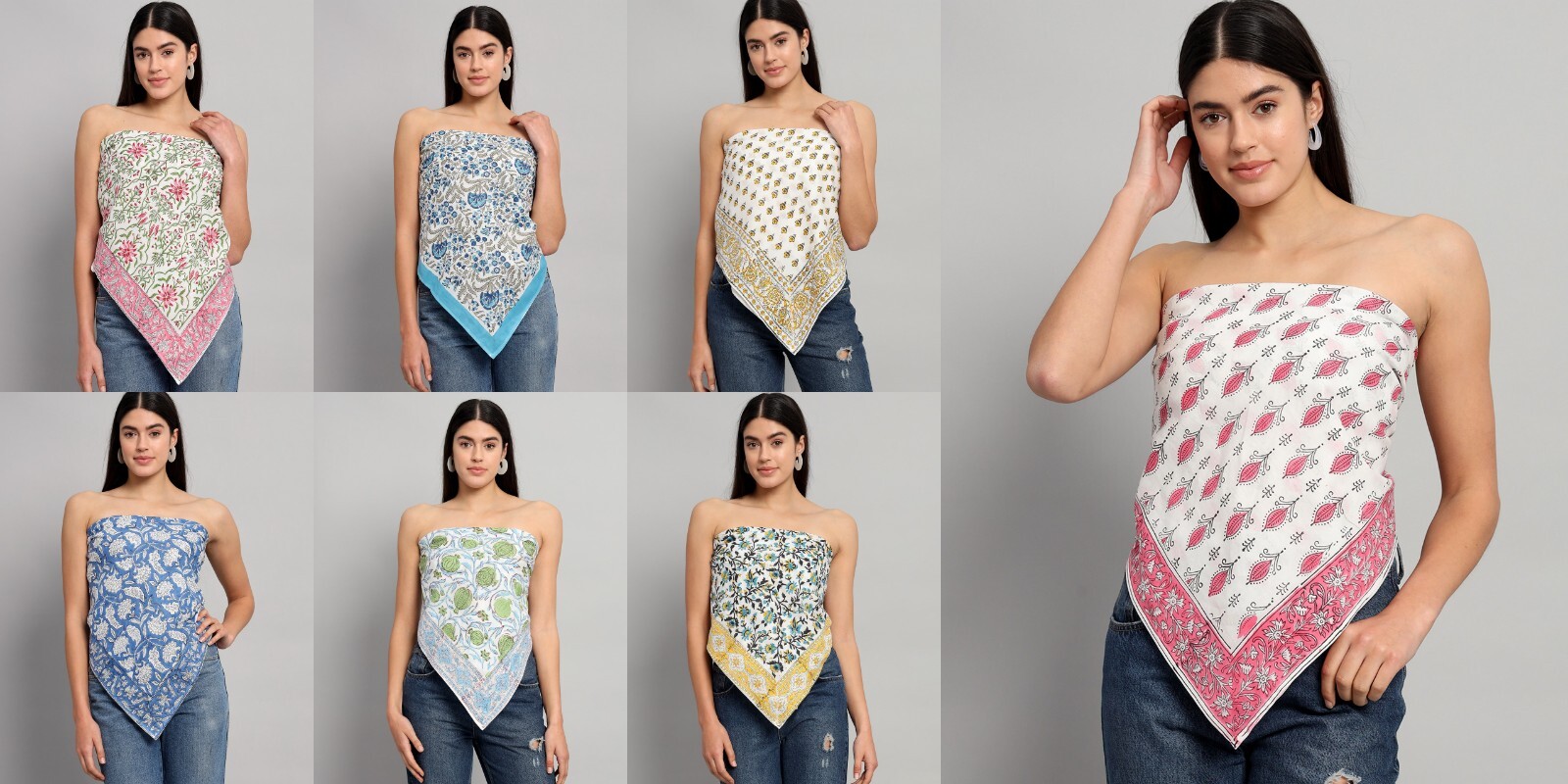 Hand Block Print Women Square Dupatta Bandana Scarf Indian Cotton Fabric Scarves