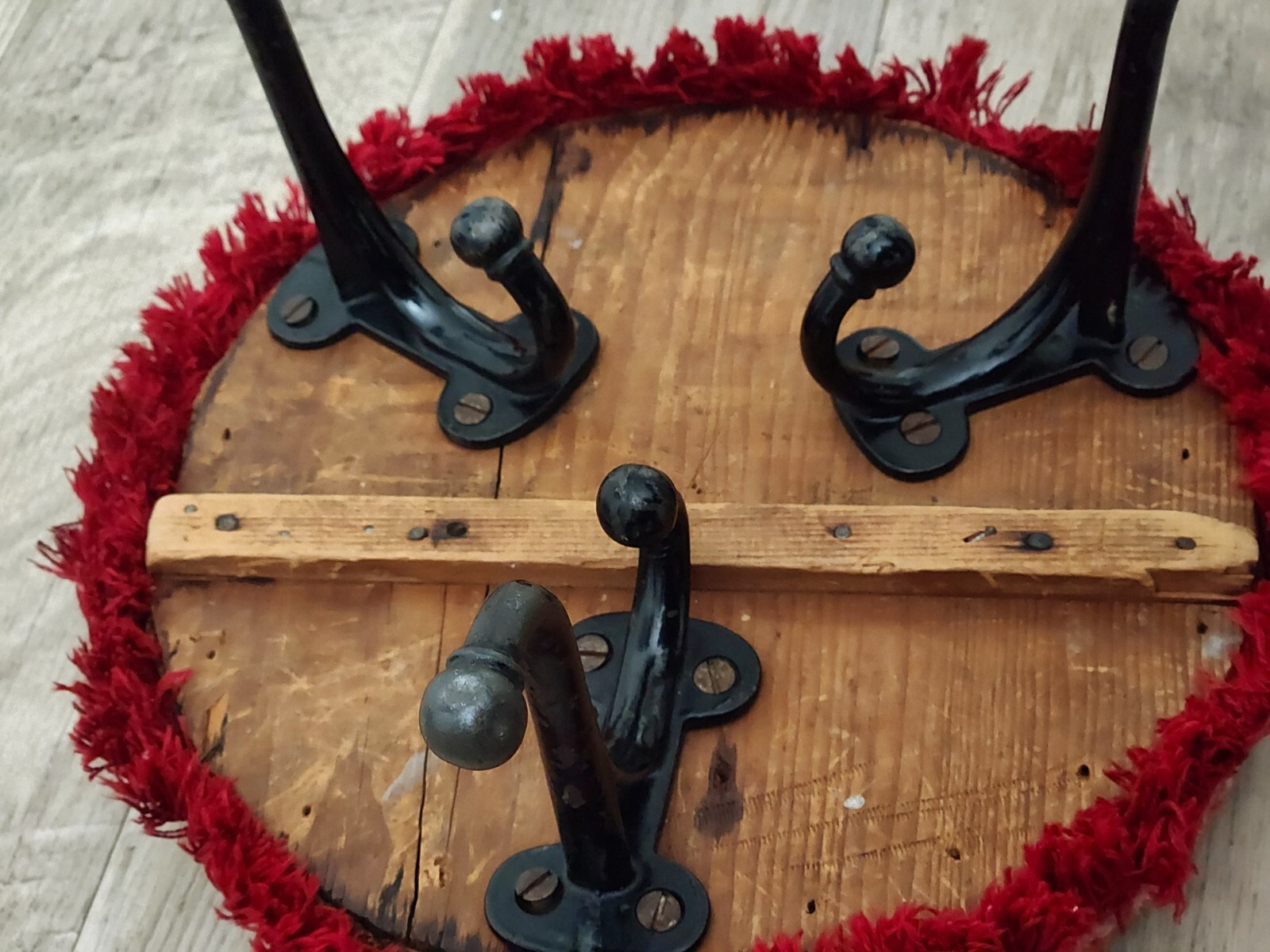 Antique Victorian Hooked Rug Foot Stool Wrought Iron Legs Floral Fringe Vintage