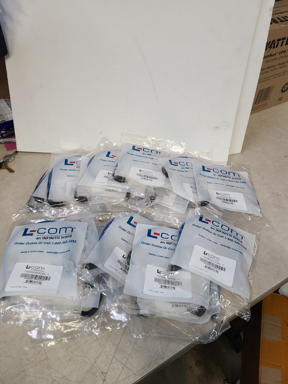 Lot of 24 L-Com TRD695RA3BL-1 Ethernet Cable Cat6 90 RJ45 Plug to 90 RJ45 Plug
