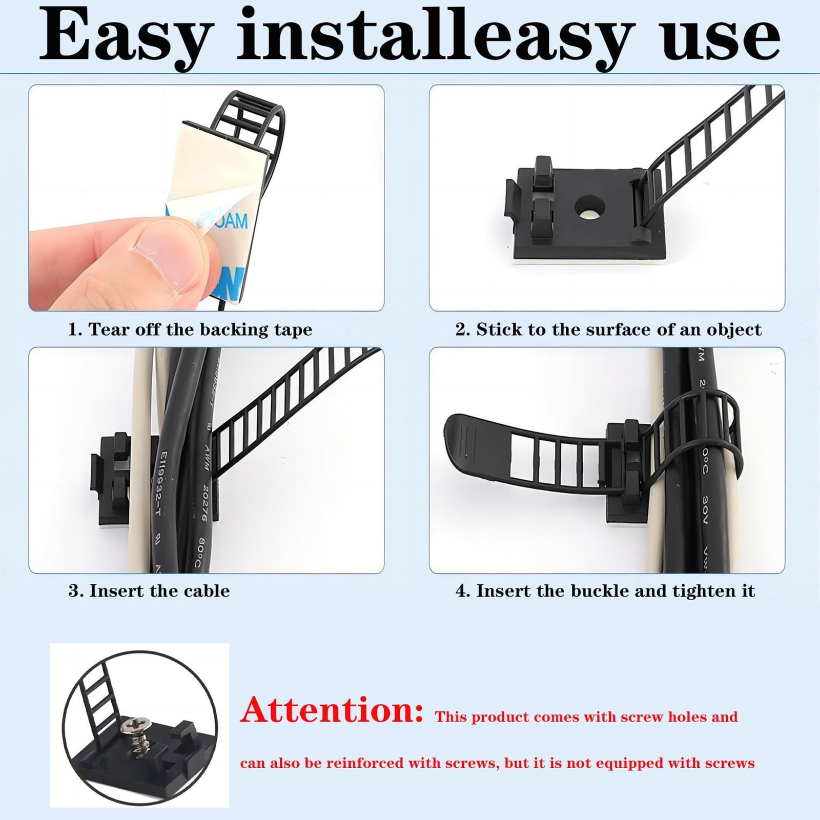 Adjustable Adhesive Cable Management Clips 50Pcs, Large self Adhesive Cable Ties