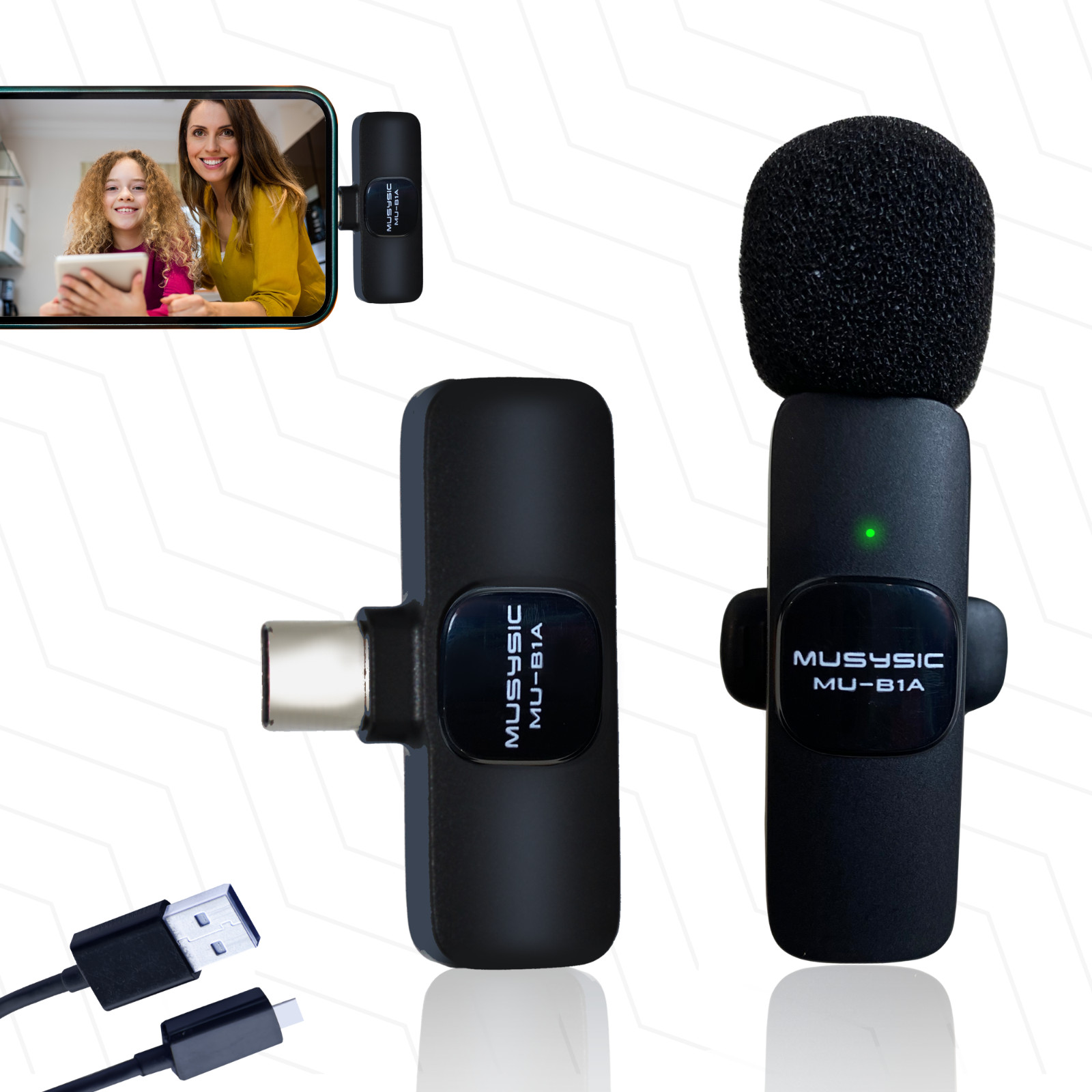 Wireless Lavalier Microphone with Type-C for Android & iPhone 17/16/15