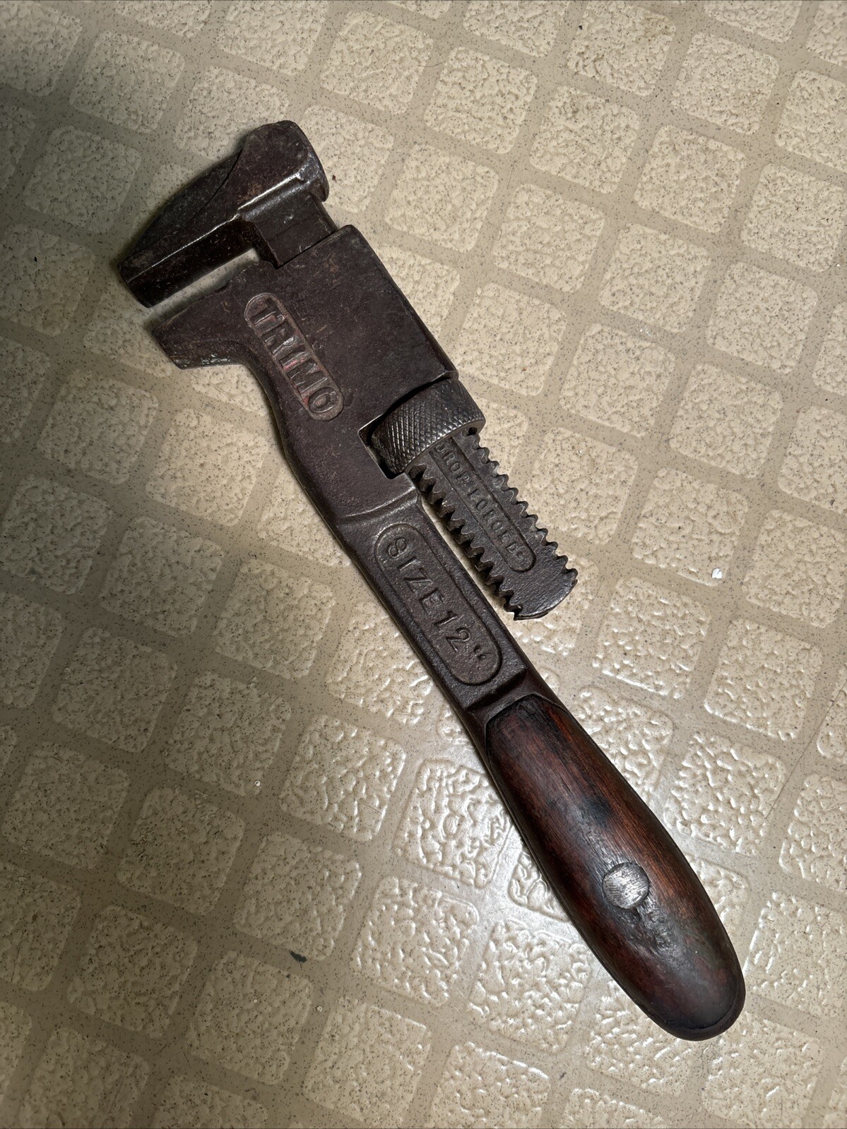 VINTAGE Tools TRIMO TRIMONT Adjustable Wrench w/ Wood Handle Size 12"