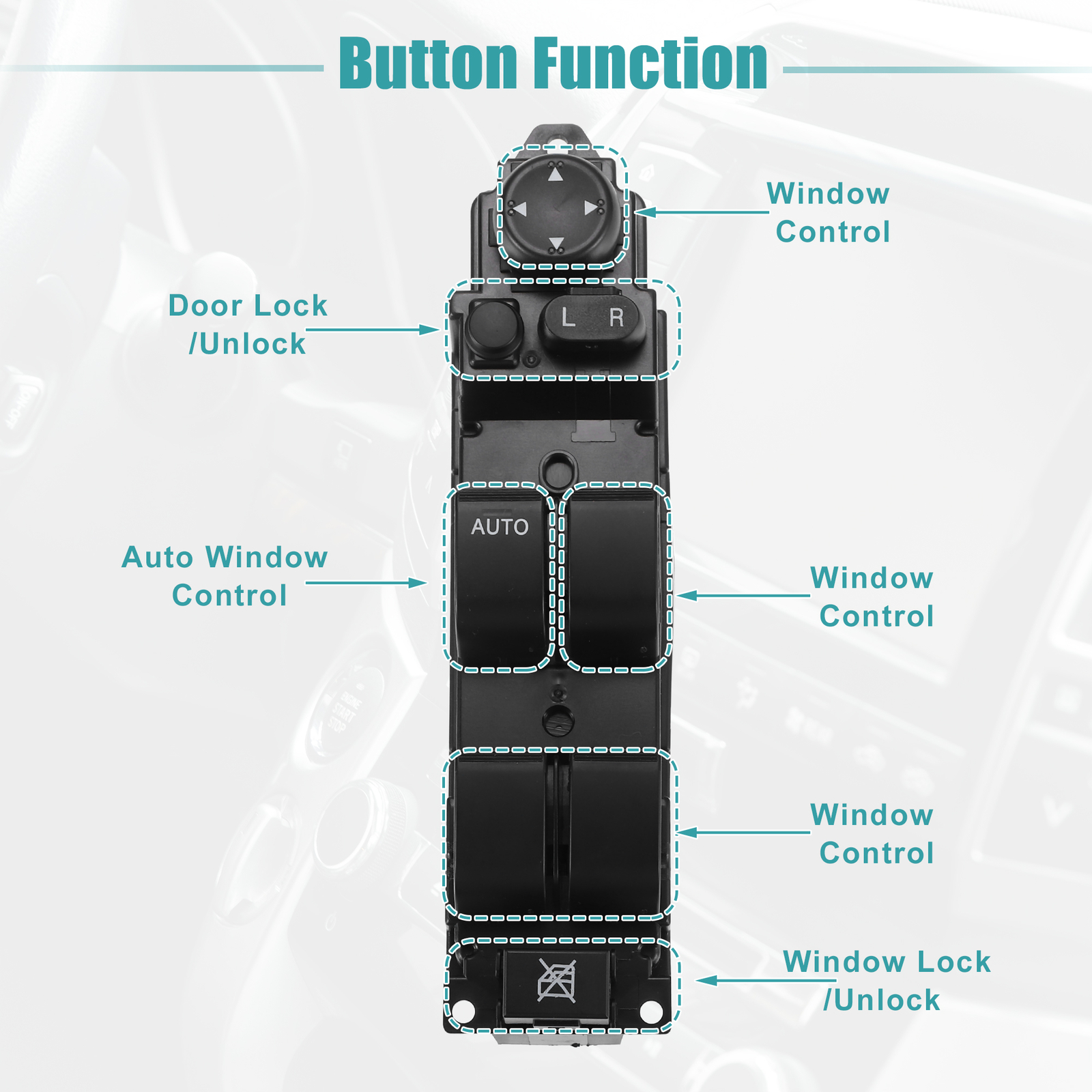 Pack (1) Front Left Driver Side Master Power Window Switch for Mazda 2 2011-2014