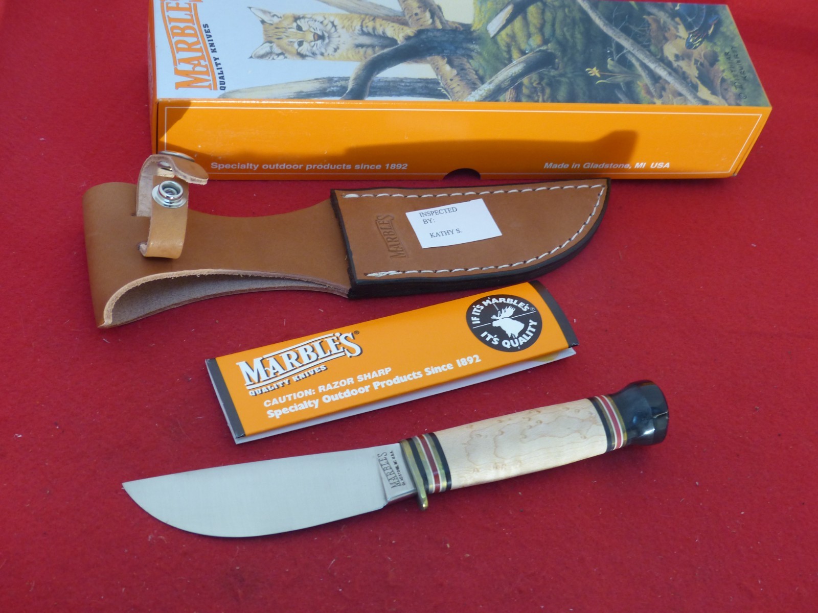 Marbles Gladstone USA mint in box HUNTER Buffalo/Birdsdeye fixed blade knife